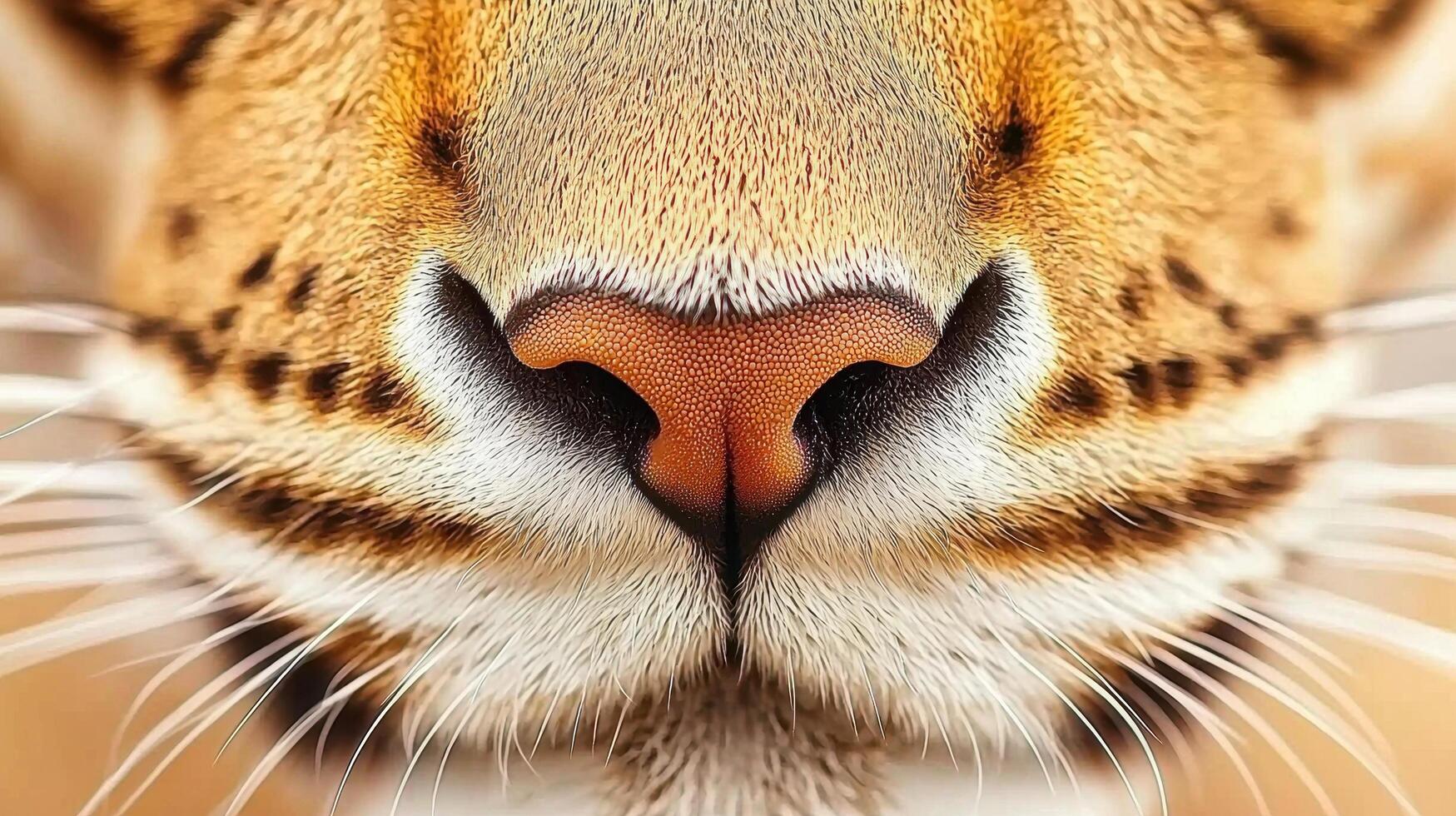 Close Up of a Bengal Cat s Nose Whiskers and Face Detailed Texture and Fur photo