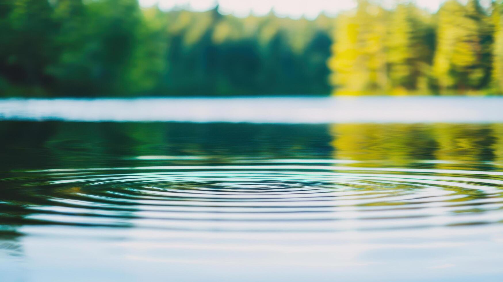 Serene Lake Ripples Tranquil Water Surface with Blurred Forest Background photo