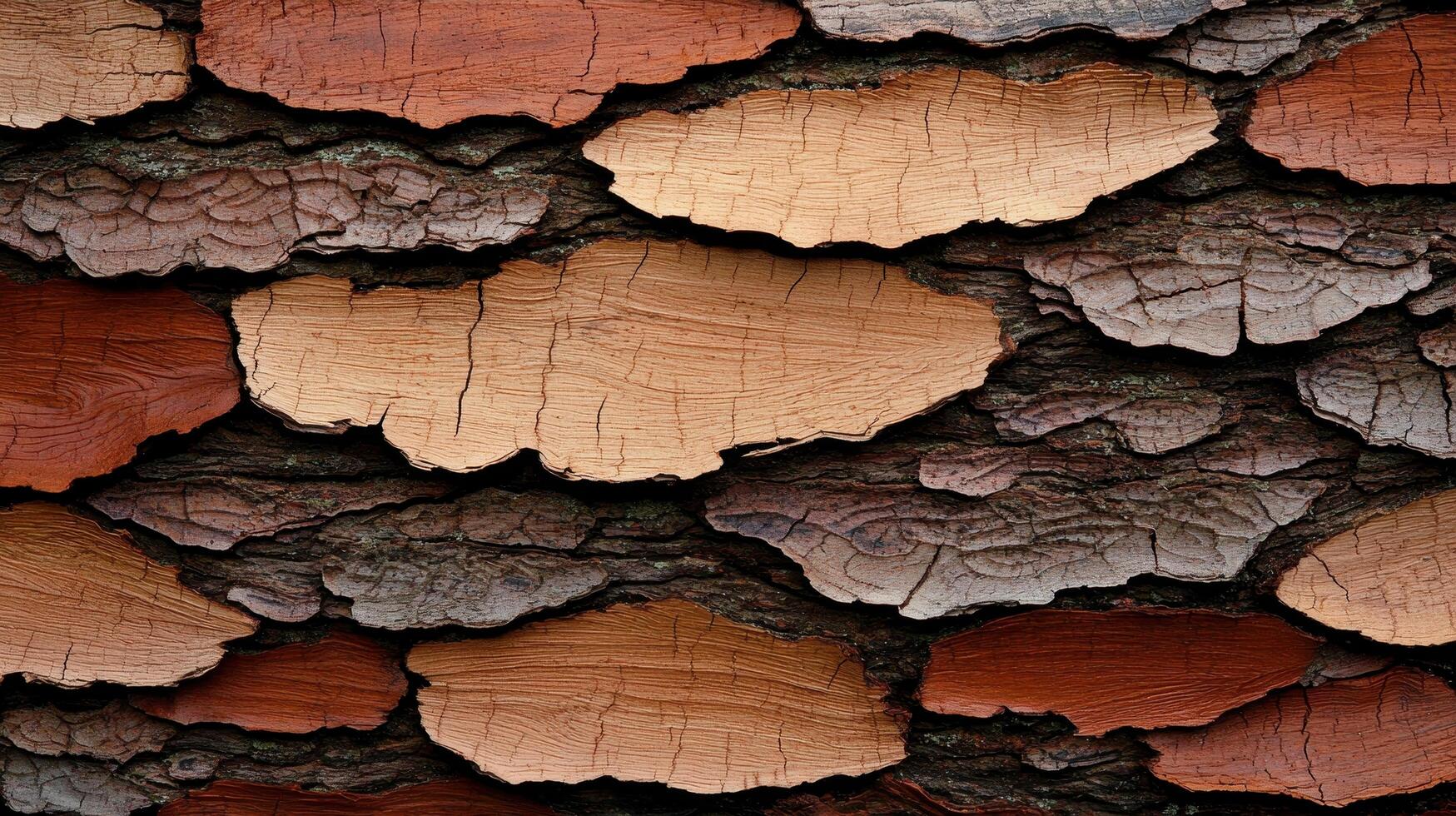 Detailed Close up of Peeling Tree Bark Texture with Rich Brown and Orange Hues photo