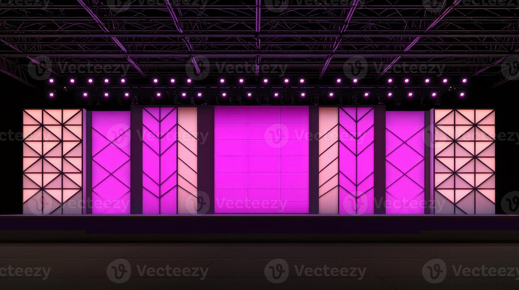 Modern Event Stage Design with Geometric LED Panels and Lighting photo