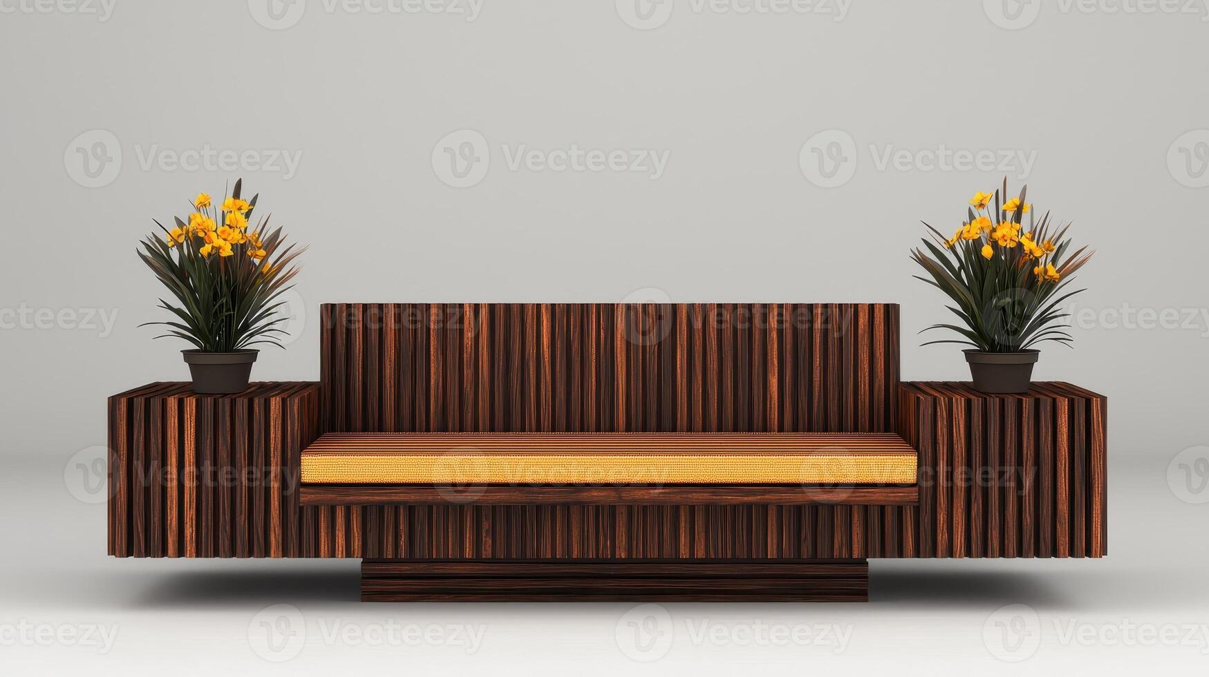 Modern Wooden Bench with Yellow Flowers Contemporary Minimalist Design Interior Design Element photo