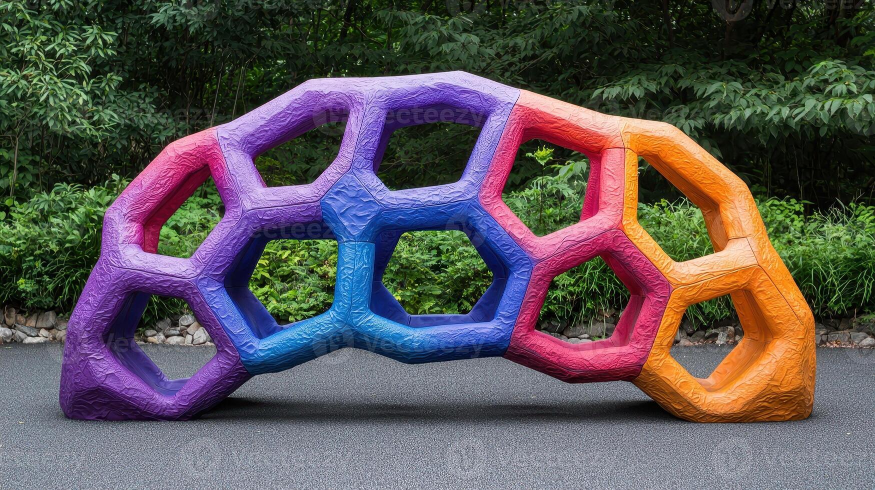 Colorful Abstract Hexagonal Playground Structure Outdoors in Park Setting photo