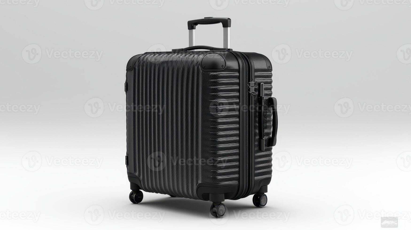 Stylish Black Carry On Suitcase with Grooved Design Rolling Wheels and Retractable Handle photo