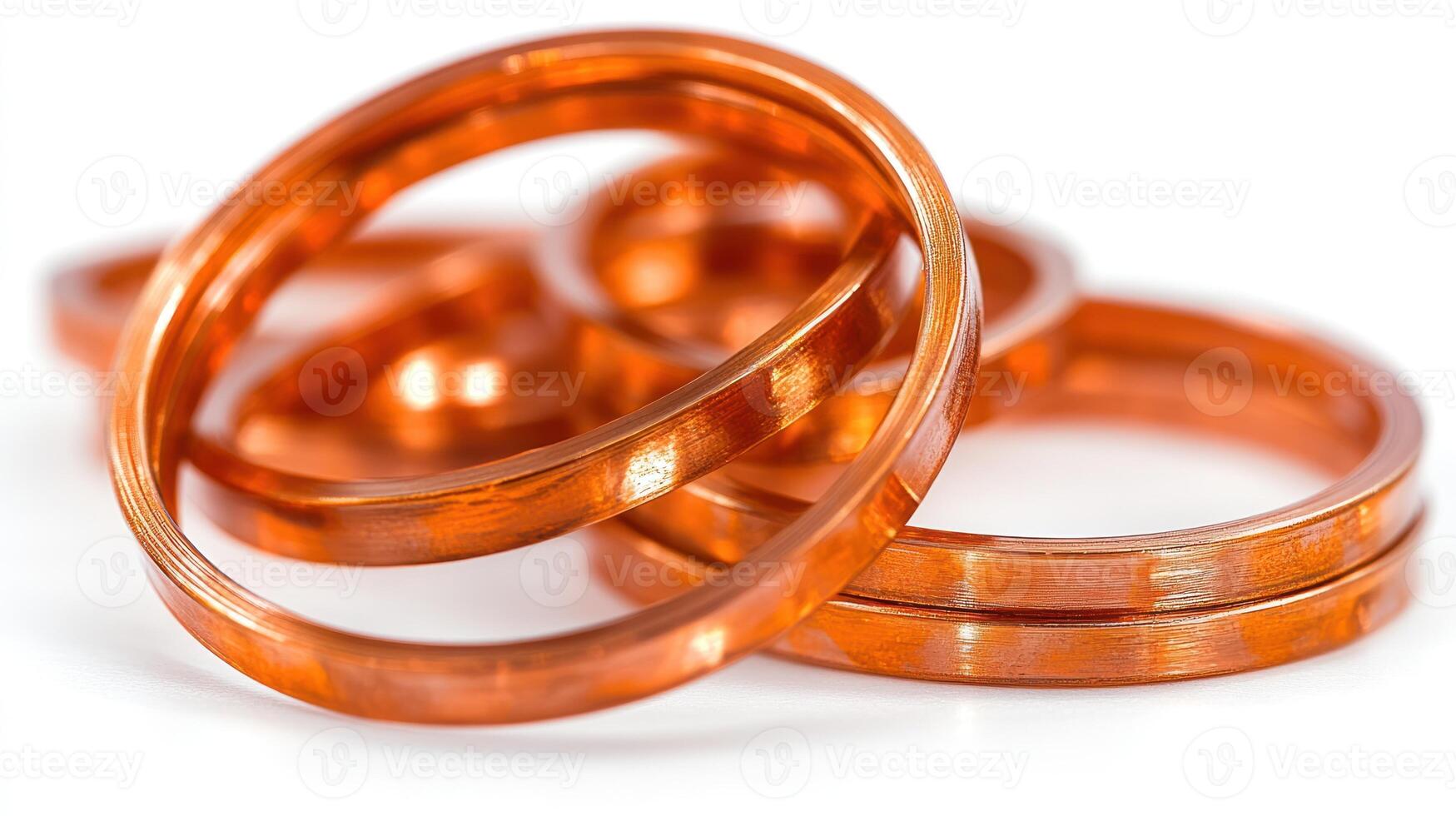 Copper rings sparkle in the soft light, showcasing their unique textures and colors photo