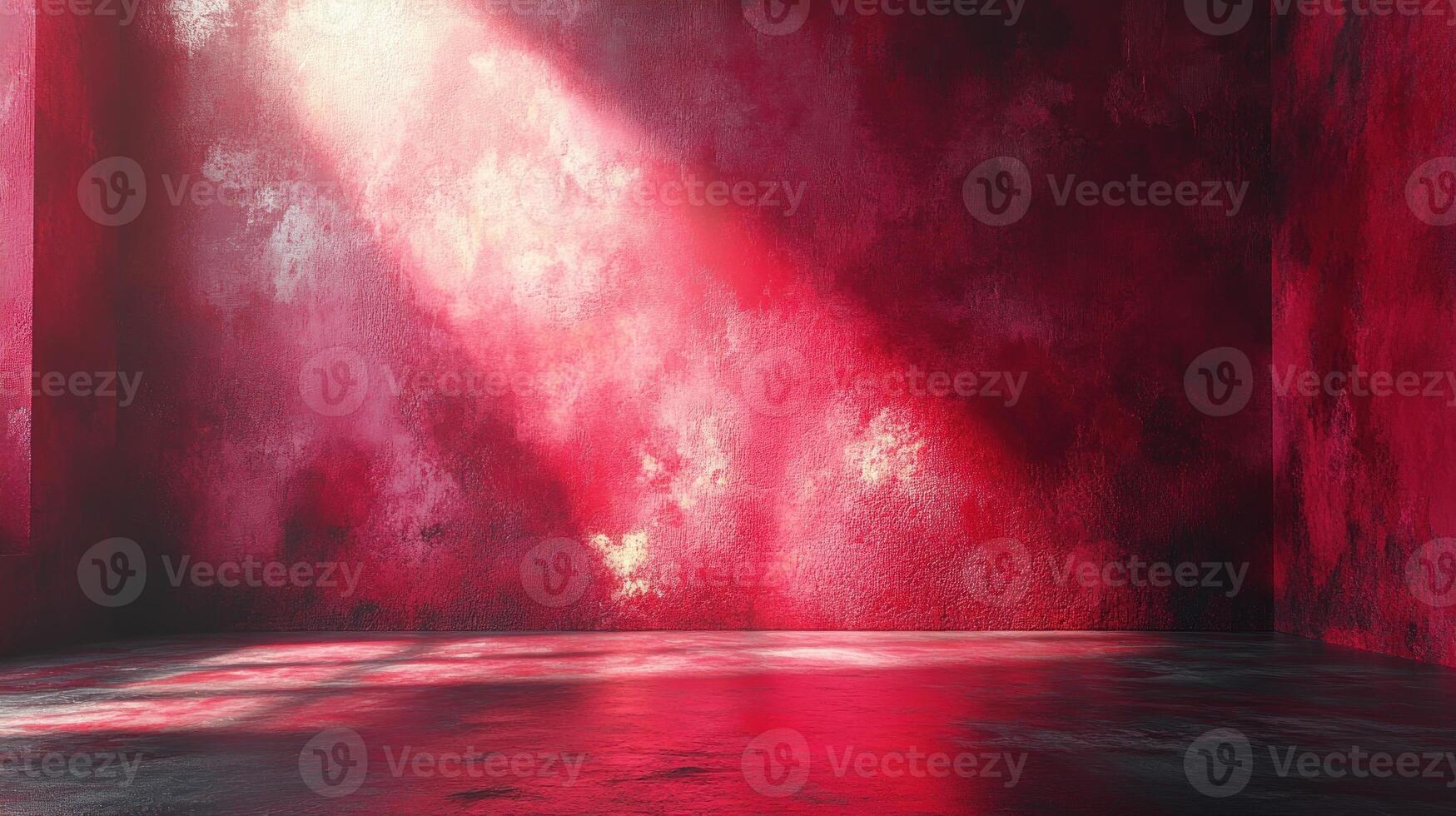 Bright red light beams pierce through an otherwise dark setting, highlighting the textured walls photo