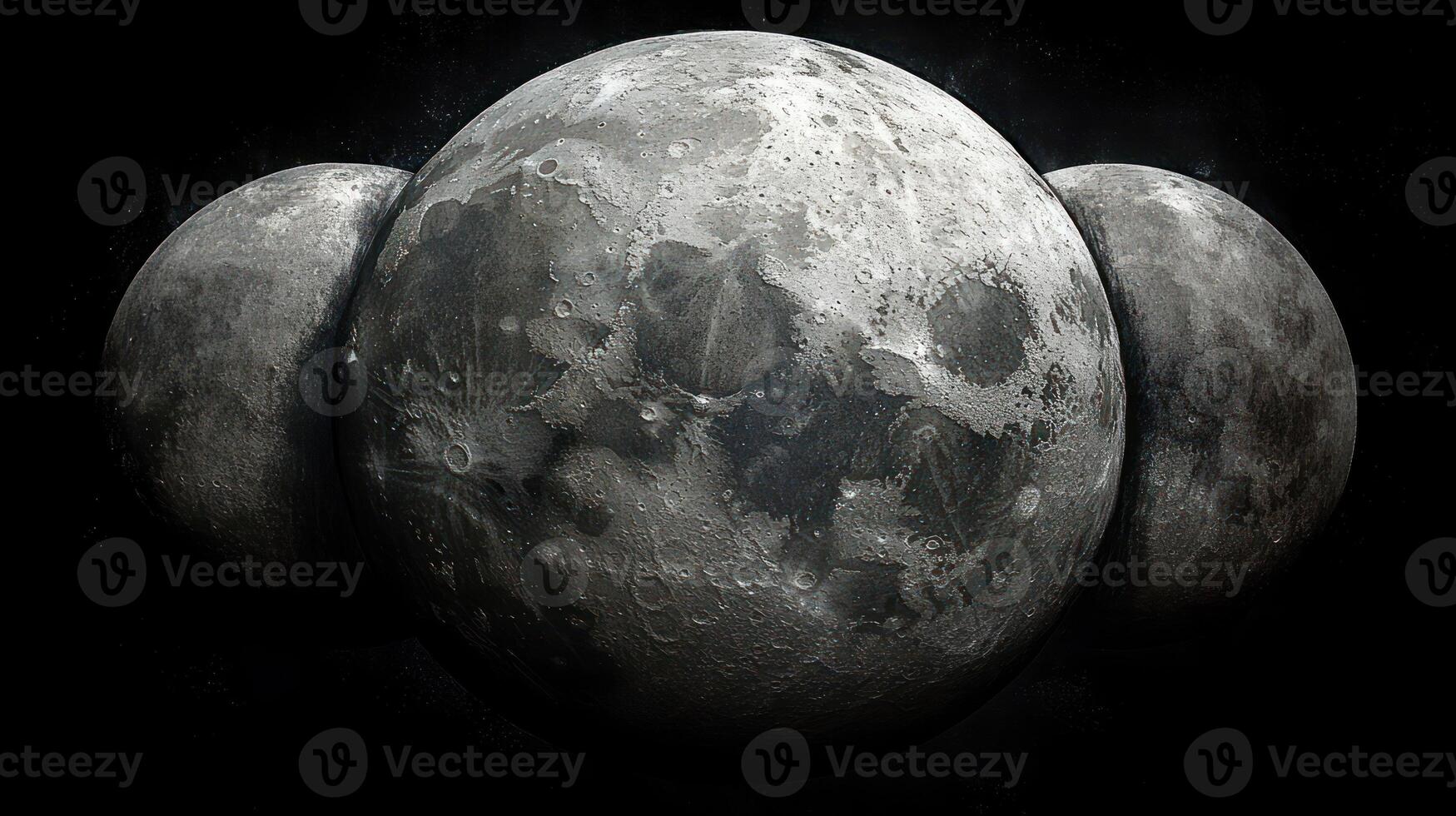 Three majestic moons are arranged in a captivating formation, glowing against the night sky photo