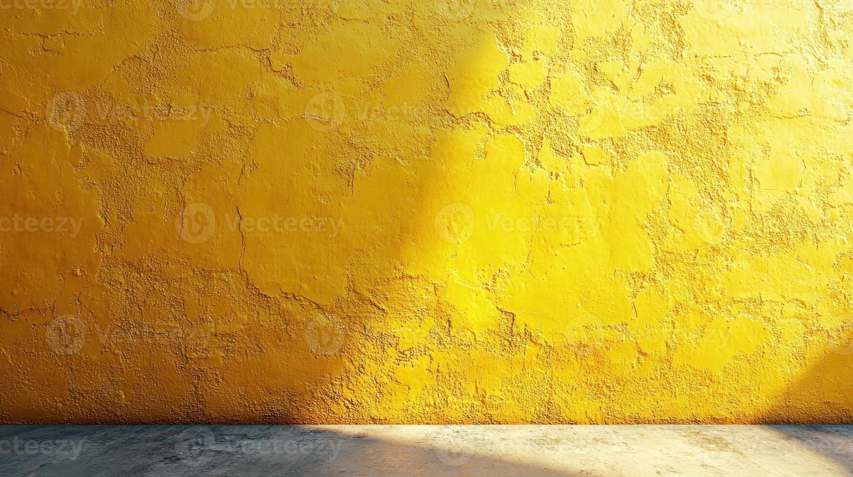 A vibrant yellow wall stands out in warm afternoon sunlight, creating dynamic shadows photo