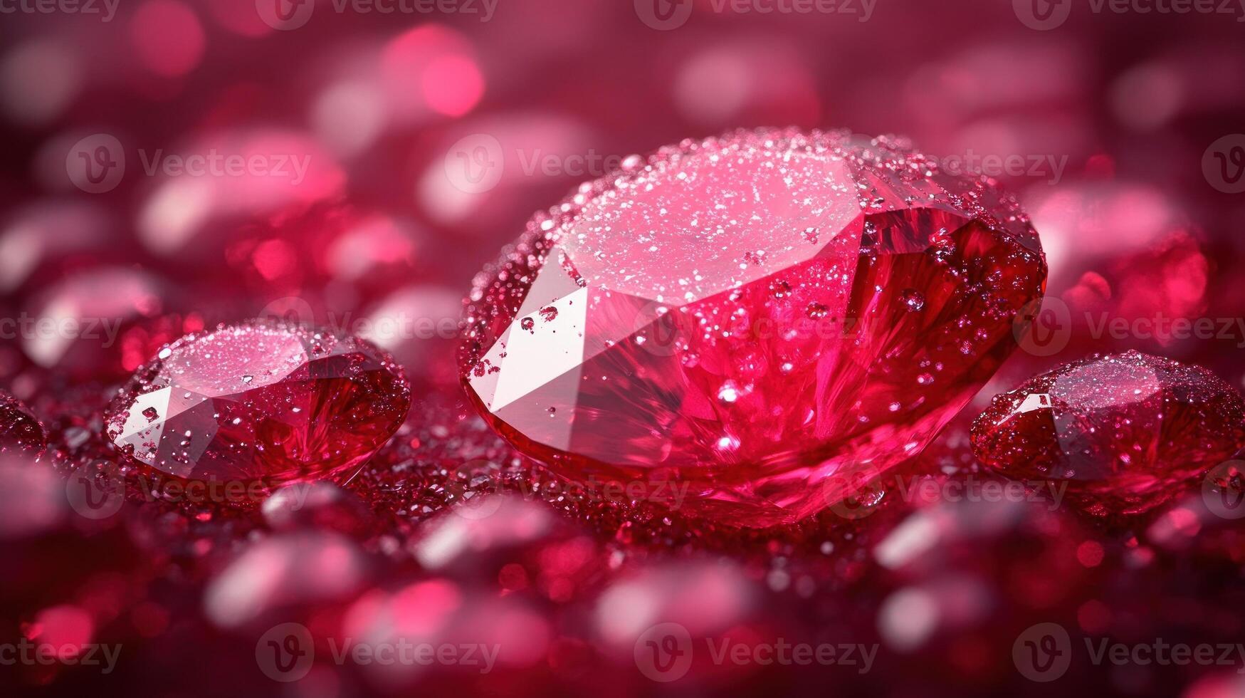 Vivid red gemstones shimmer softly, displaying exquisite, glistening facets photo