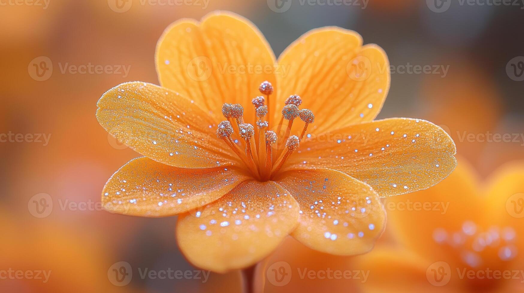 Delicate orange petals adorned with glistening droplets catch the morning light beautifully photo