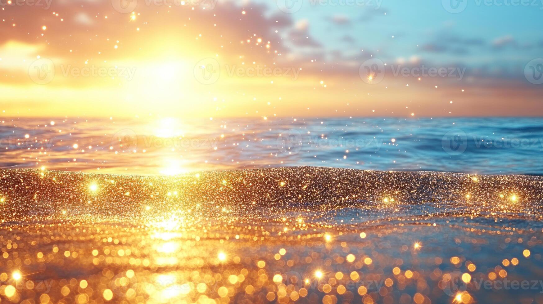 Golden sunlight dances on water, illuminating the serene sea during sunset photo