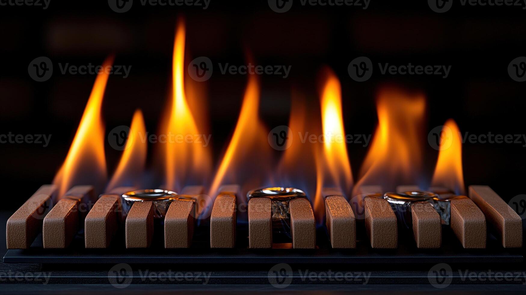 Soft flames light the rings, casting warmth against the dark for a captivating visual photo