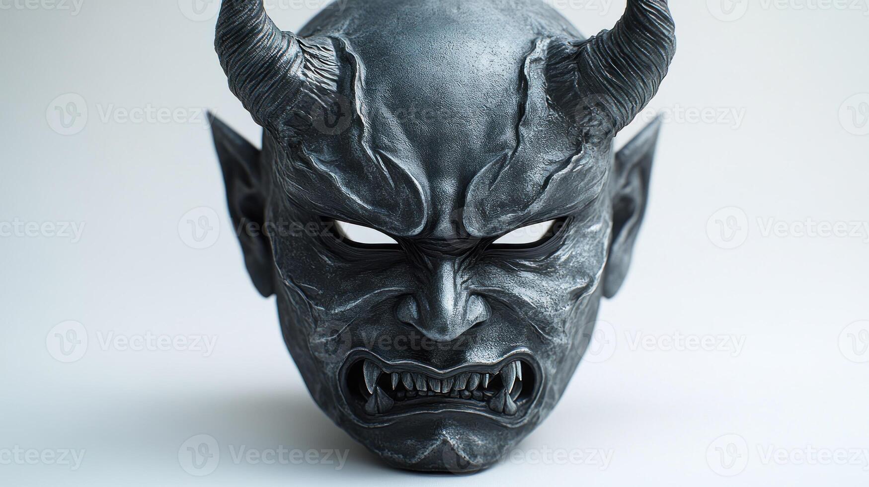 A devil mask with sharp features and bold horns showcases fierce artistry photo