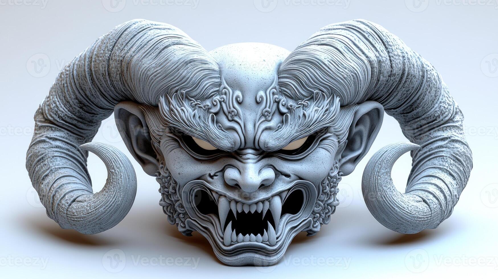 A striking horned figure showcases fierce details, captivating viewers with its artistic expression photo
