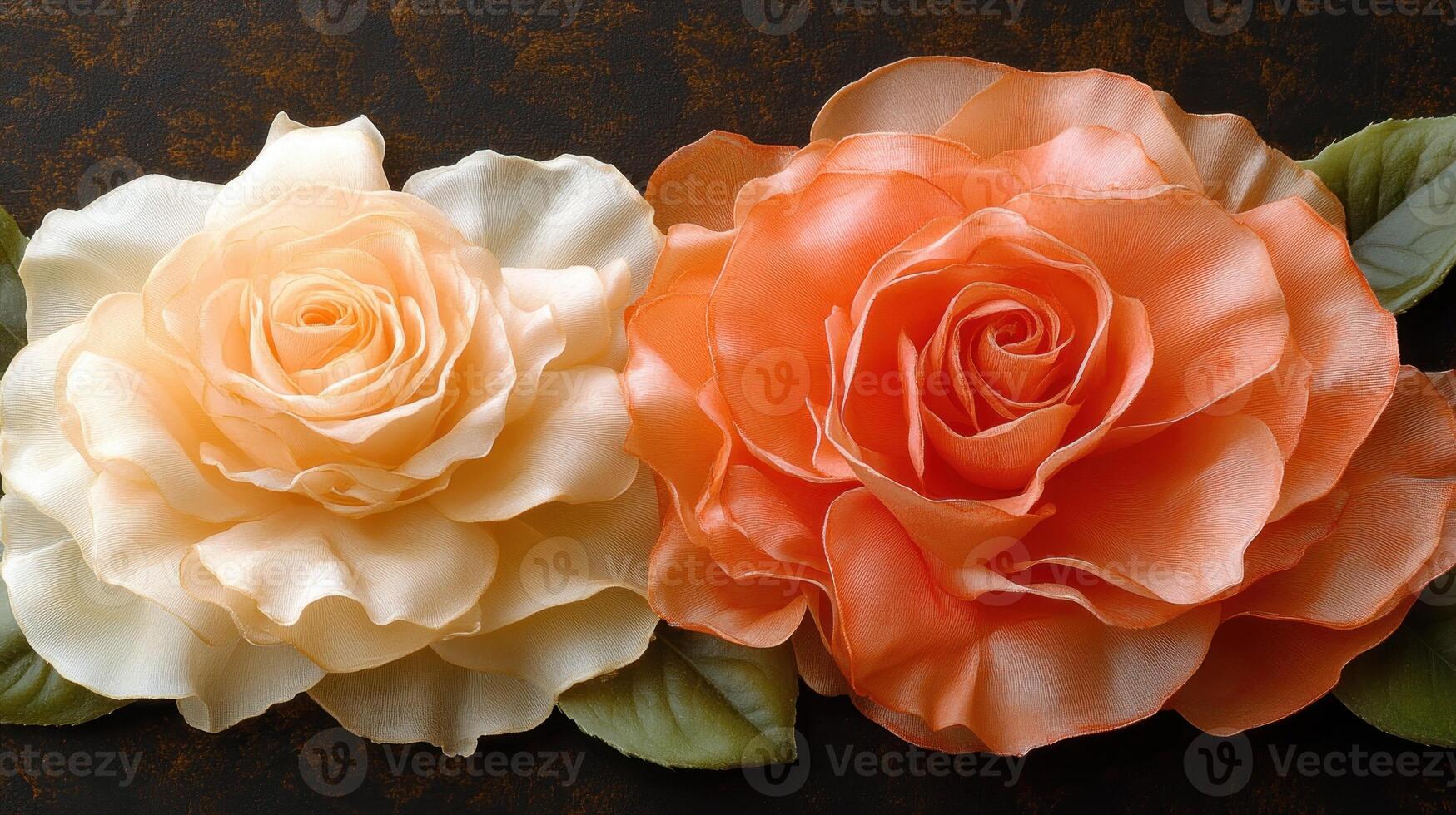 Delicate fabric roses in peach and cream hues create a stunning visual with intricate details photo