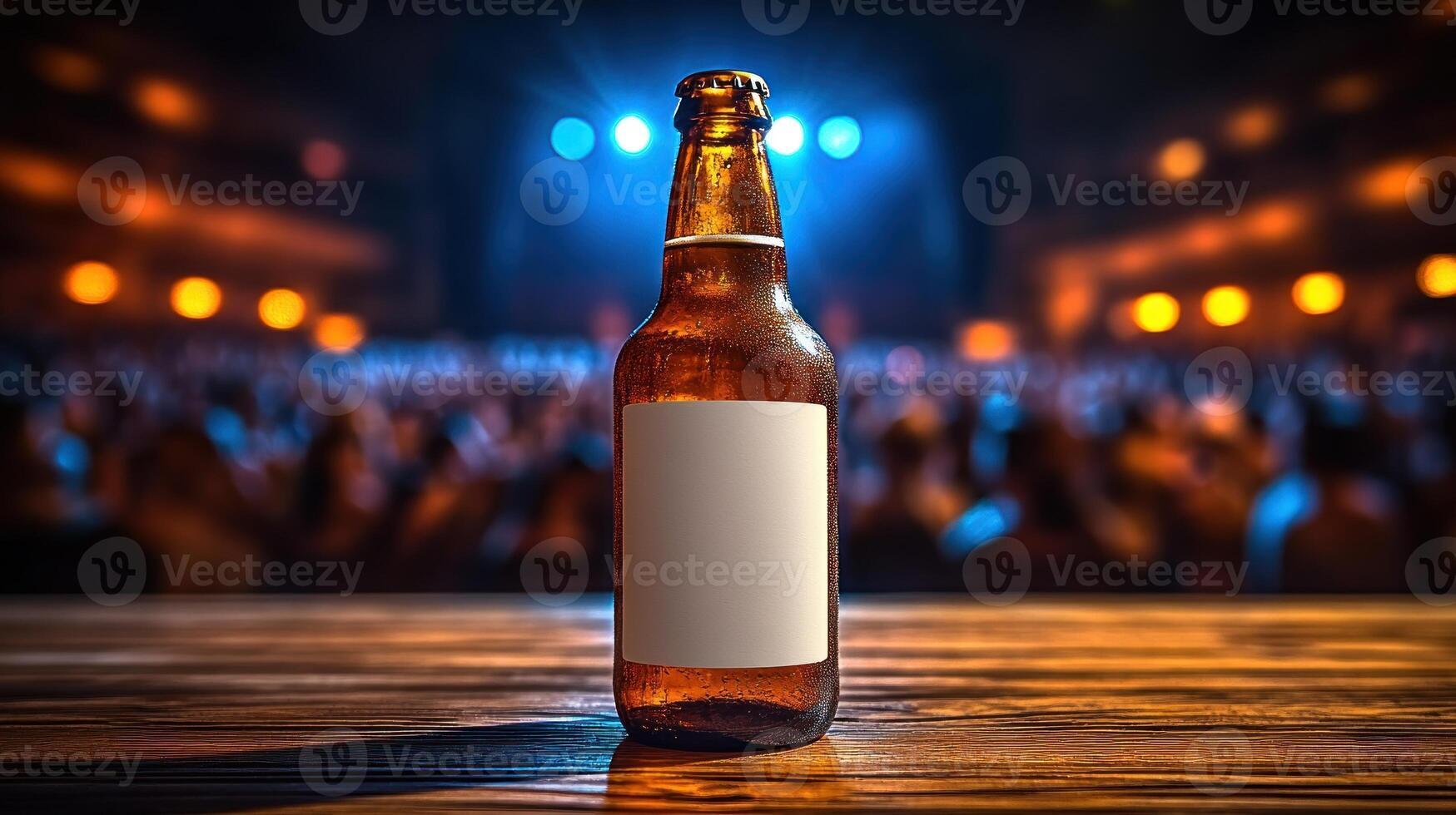 A cold bottle stands proudly on a table, surrounded by a lively crowd enjoying the event photo