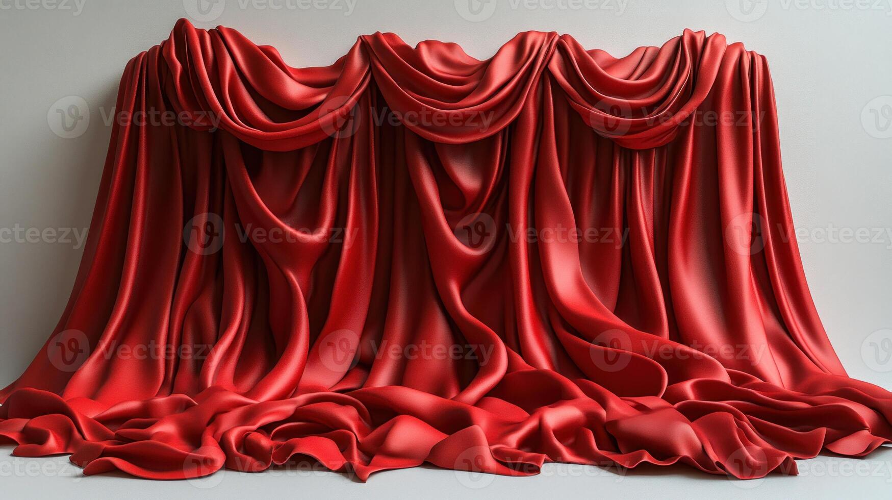 Luxurious red fabric flows elegantly, casting soft shadows in a serene, minimalist setting photo