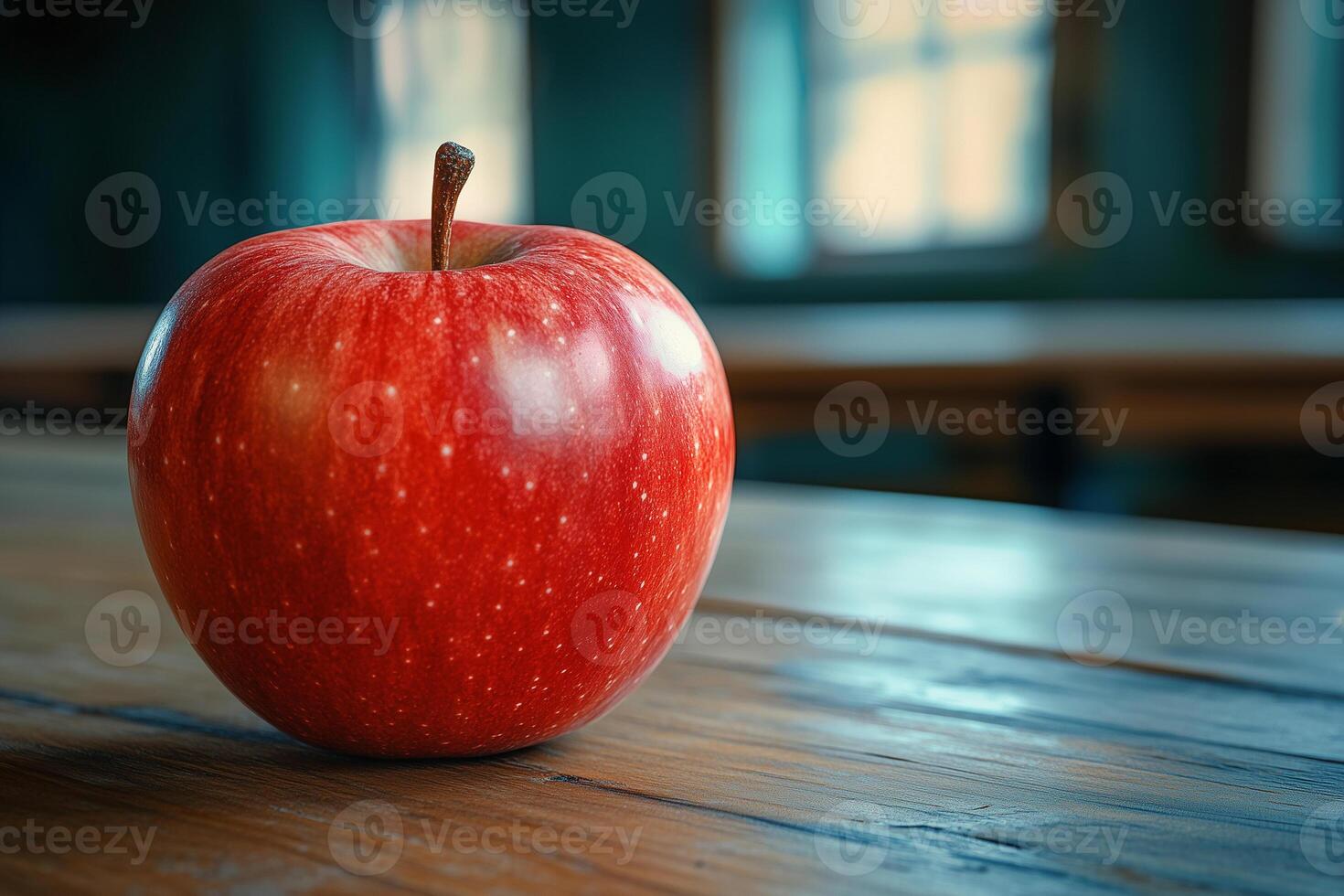 Red apple promoting healthy eating habits in school setting National Nutrition Month copy space photo