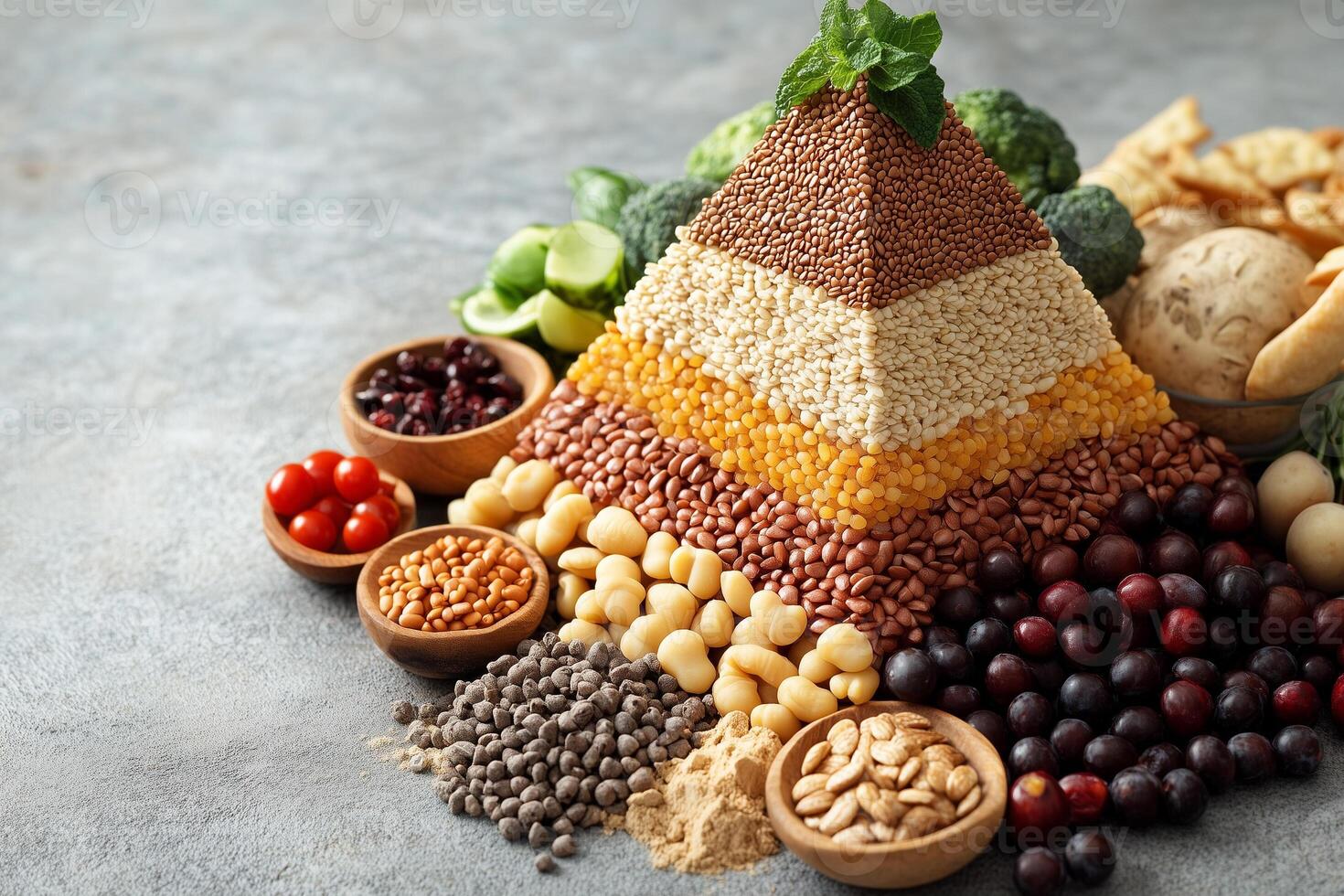 Food pyramid representing national nutrition month with healthy food choices copy space photo