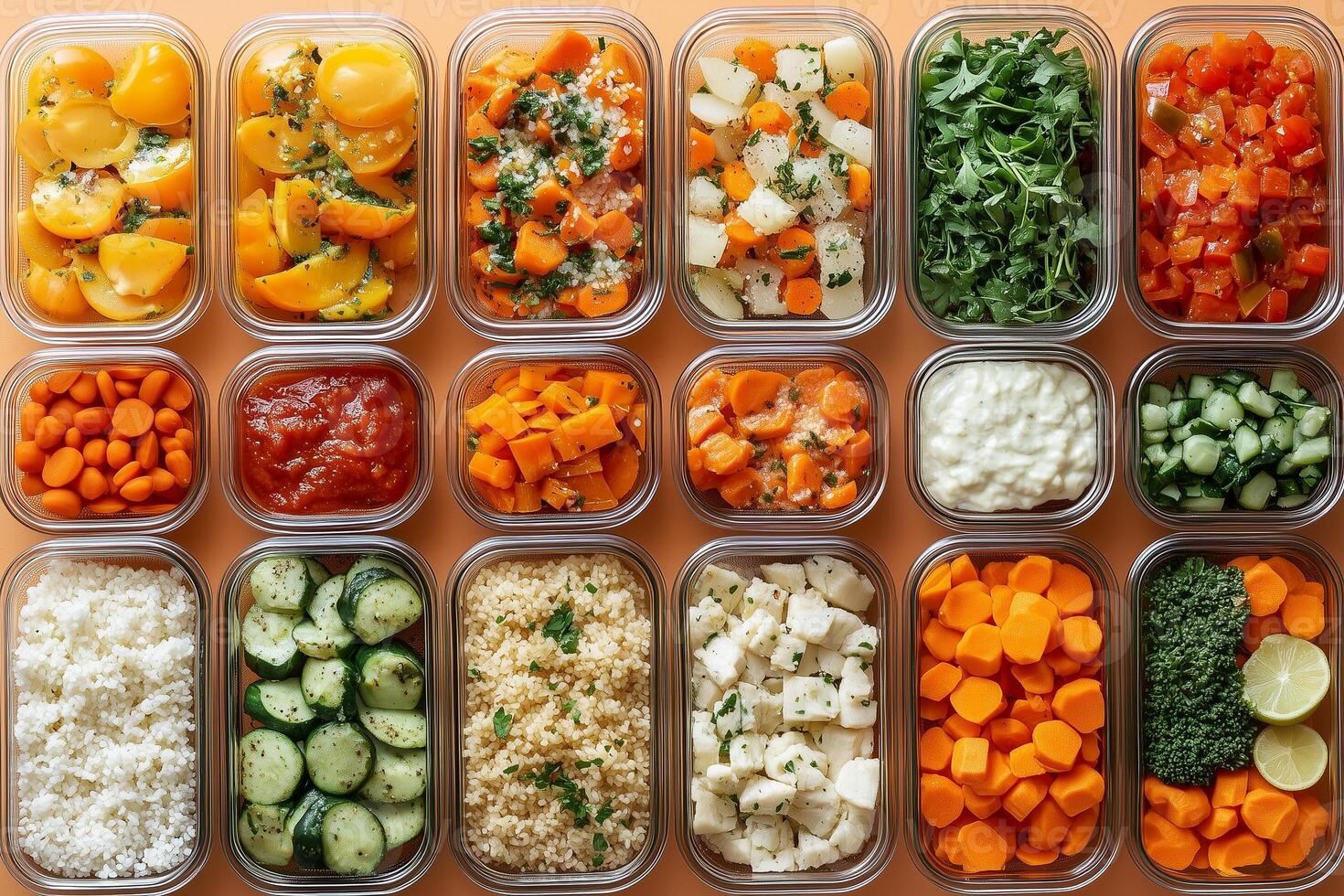Meal prep containers filled with healthy food promoting national nutrition month photo