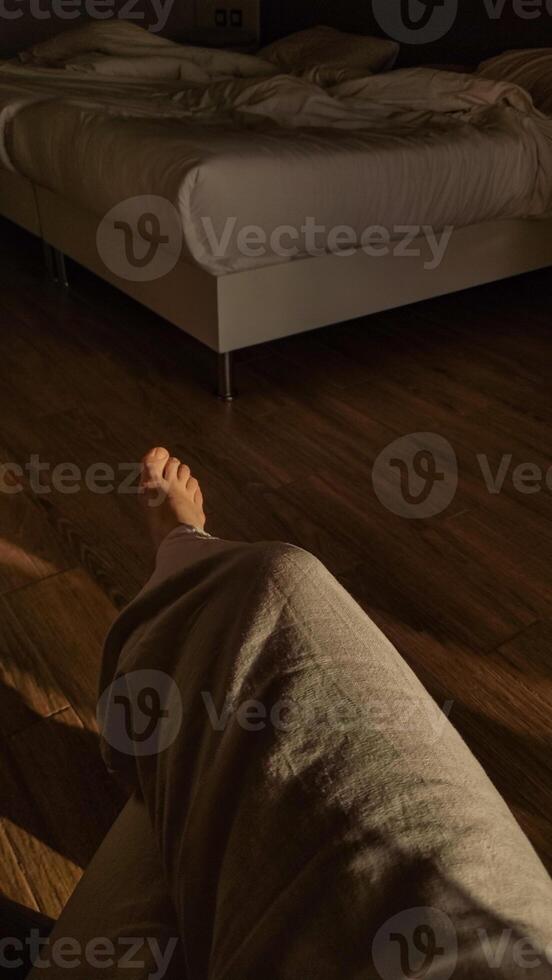 Tourist relaxing in hotel room in marsa alam, egypt photo