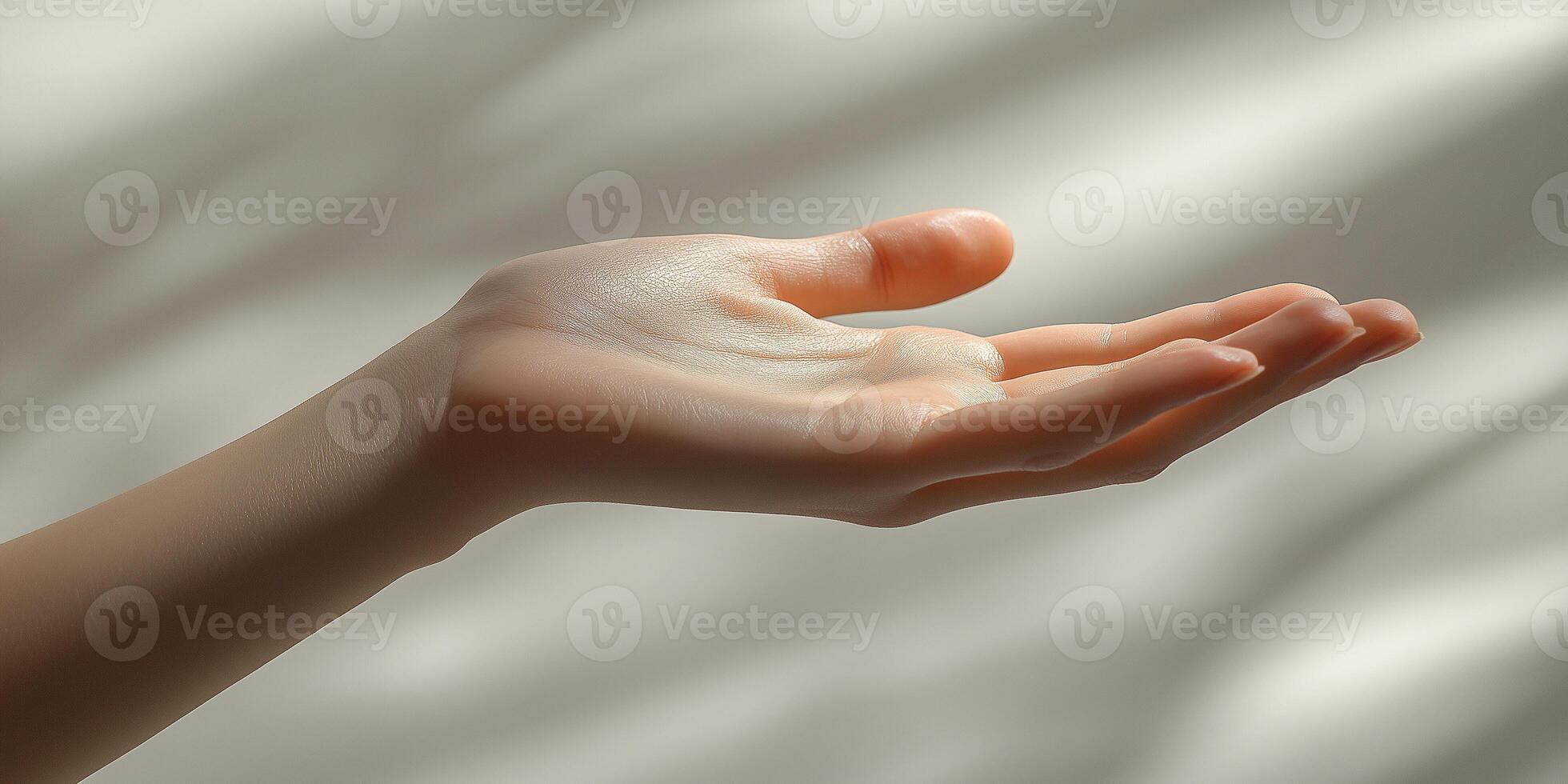Open hand receiving or giving something on neutral background photo