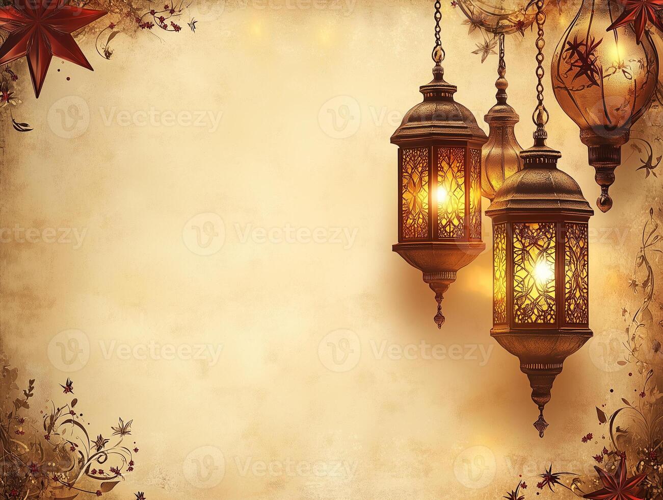 Elegant ramadan lanterns brown background copy space photo