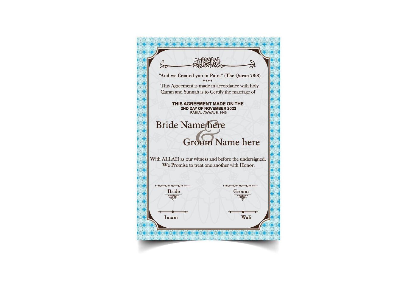 A blue and white wedding invitation card vector