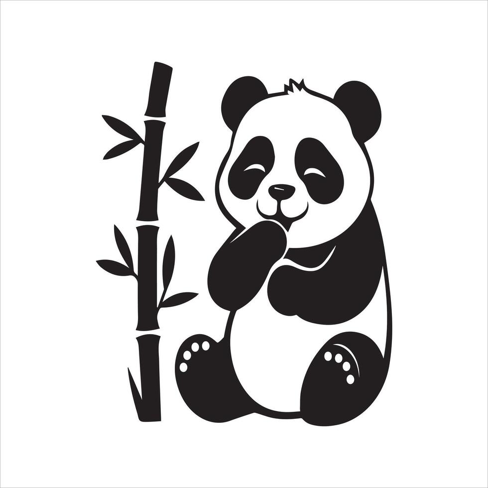 Cute Panda Cub by Bamboo Stem vector