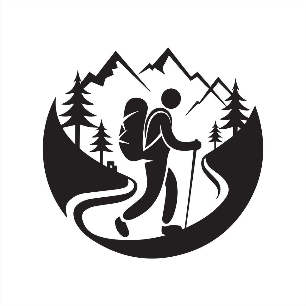 Hiker on Mountain Trail - Inspiring Outdoor Adventure vector