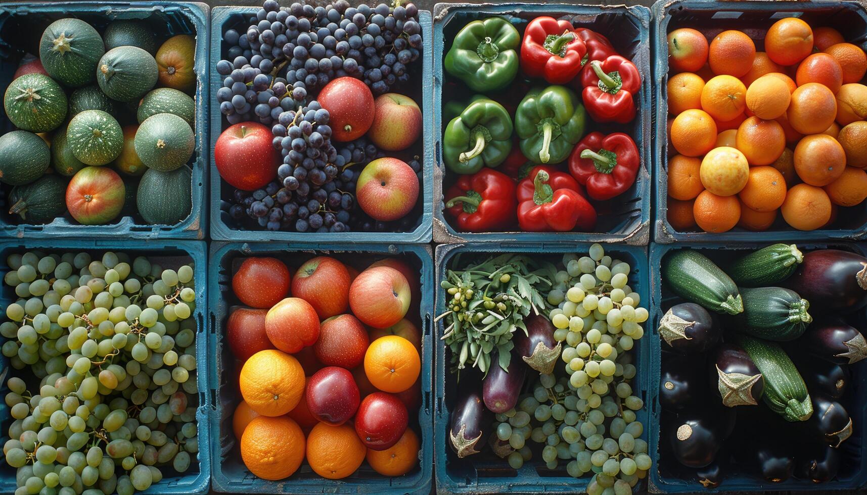 Colorful Fresh Produce In Wooden Crates photo