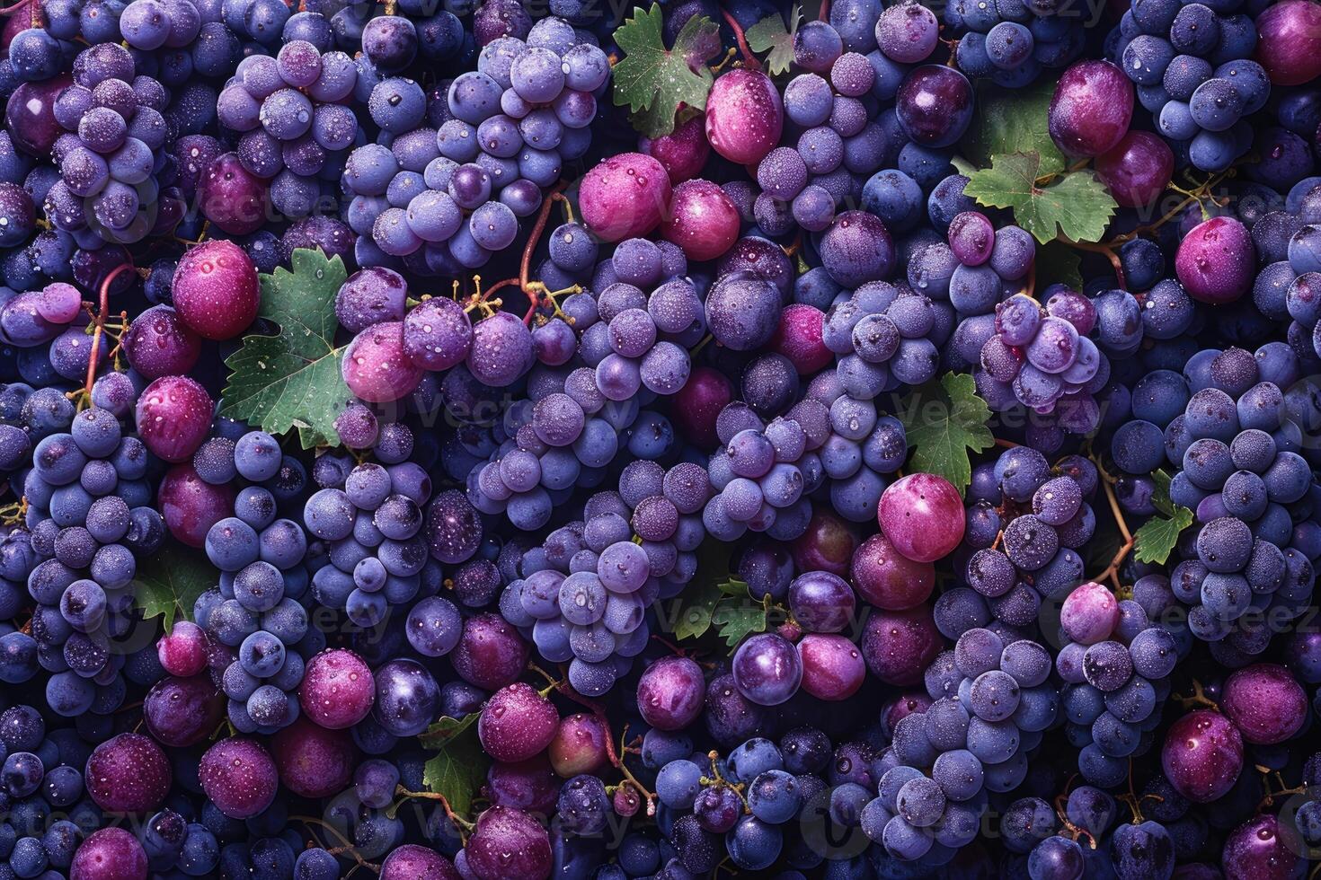 Abundant Clusters Of Dew Kissed Red And Blue Grapes photo