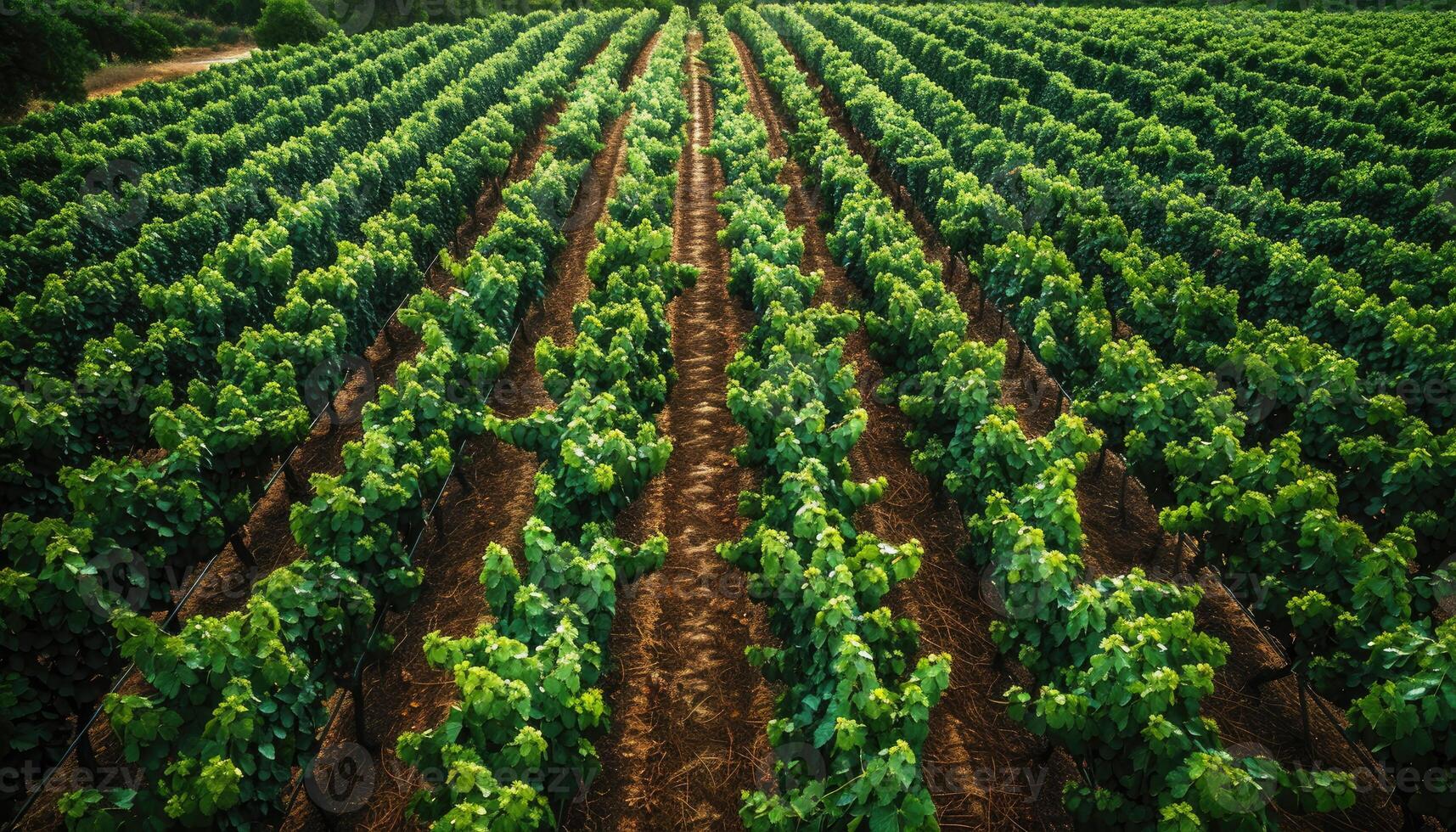 Lush Green Vineyard Rows Basking In Sunlight photo