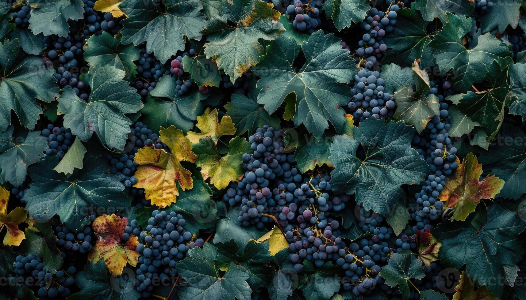Lush Grapevines Abundant with Dark Blue Grapes photo