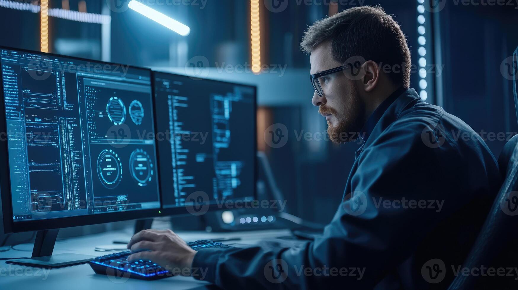 Programmer Working Late Night Coding Software Development photo