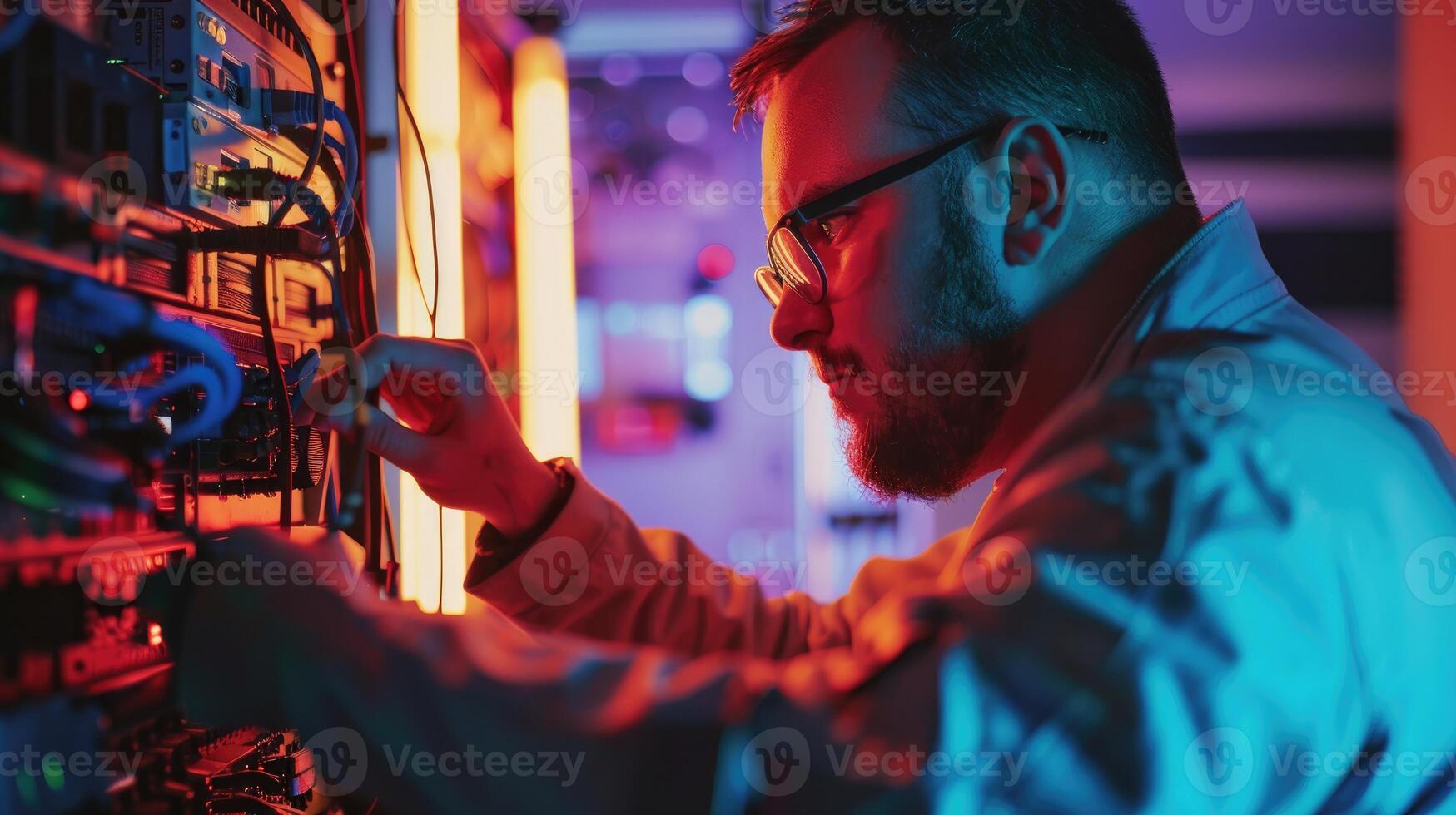Technician working on server network infrastructure photo