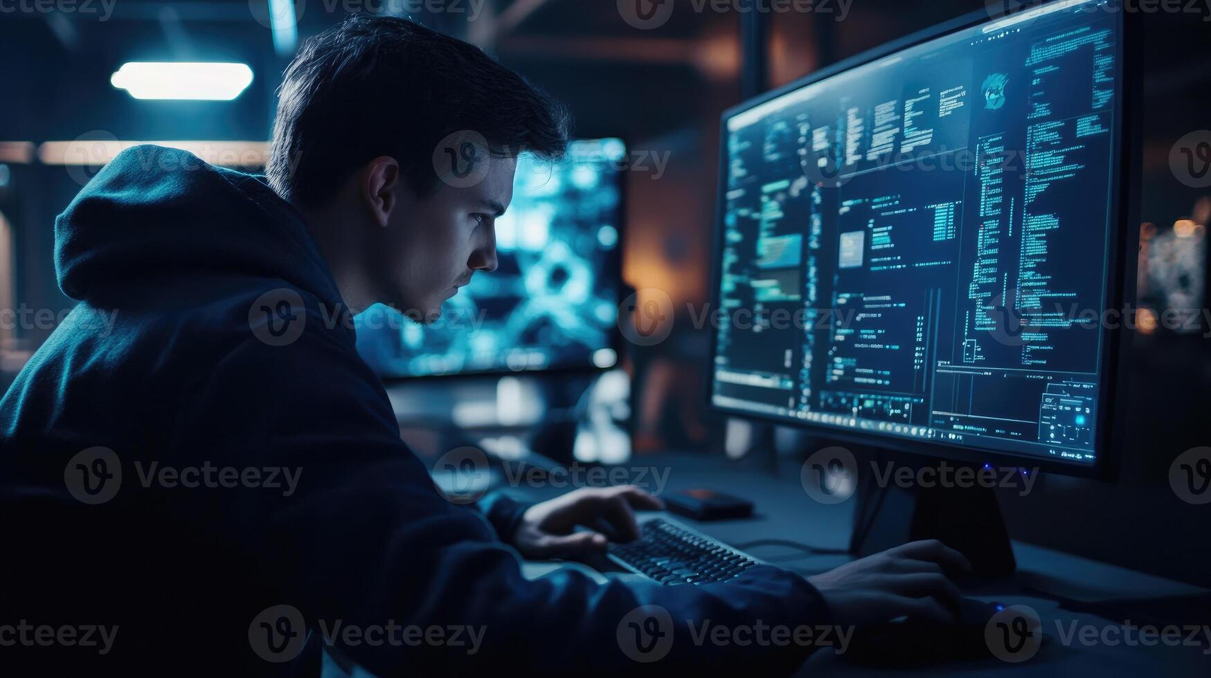 Young Programmer Working Late On Complex Code photo