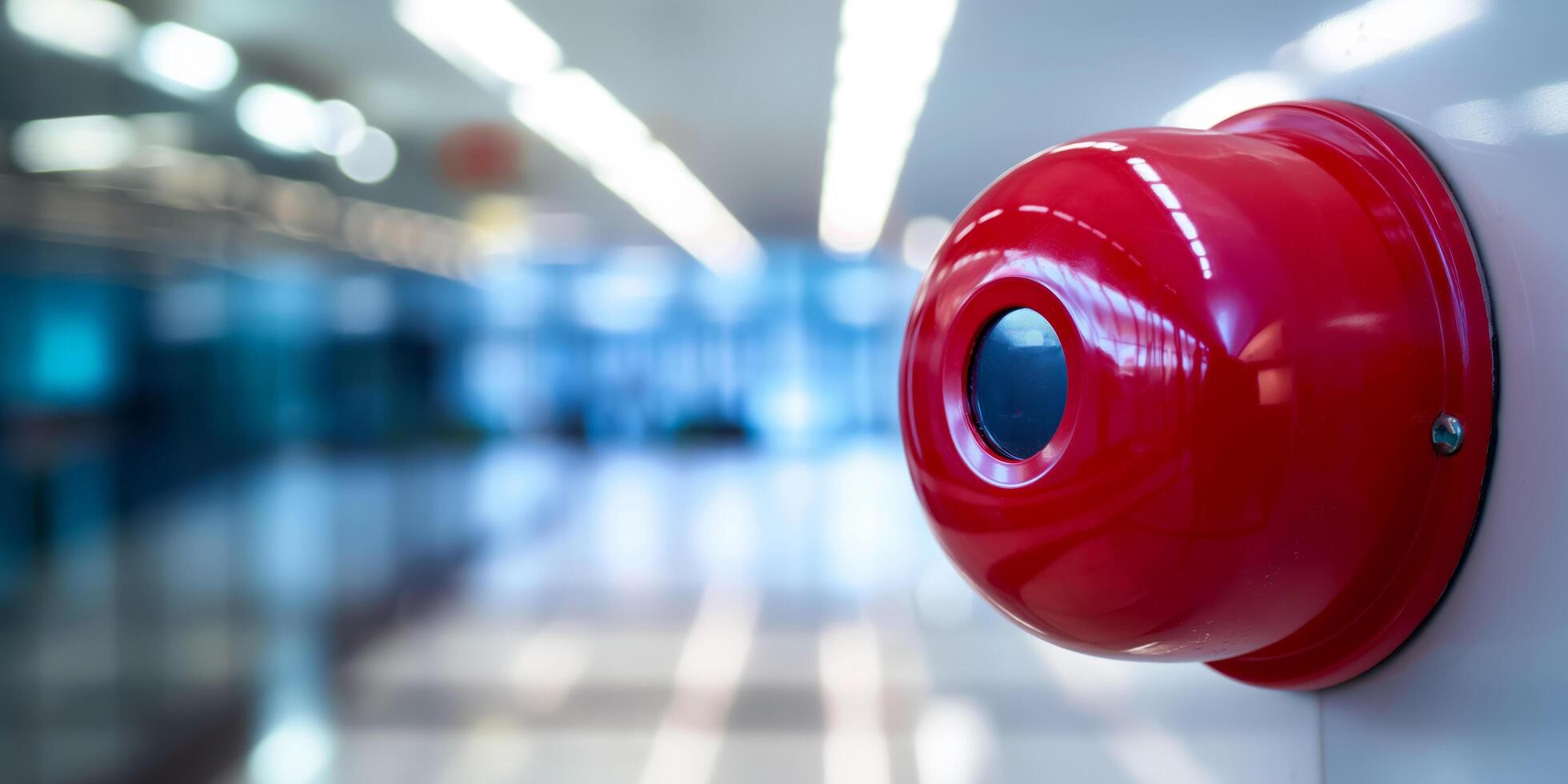 Red Fire Alarm in Modern Office Building Hallway with Blurred Background photo