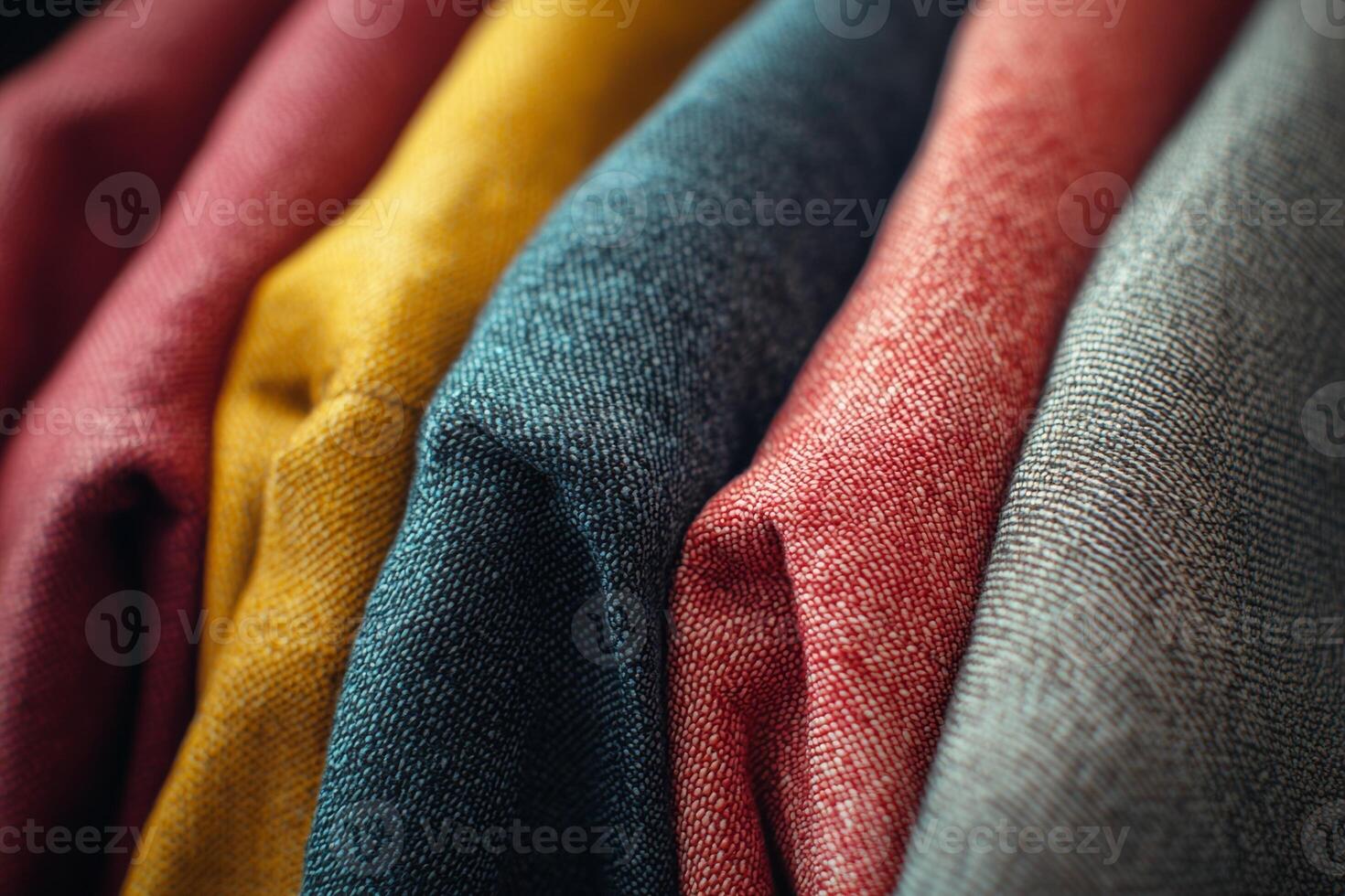 Colorful fabric swatches displayed in a close-up view, showcasing various textures and hues photo