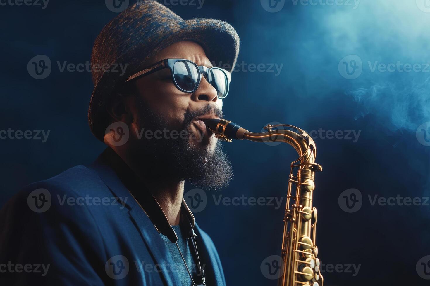 A talented saxophonist captivates listeners with soulful melodies during an evening performance in a lively jazz club photo