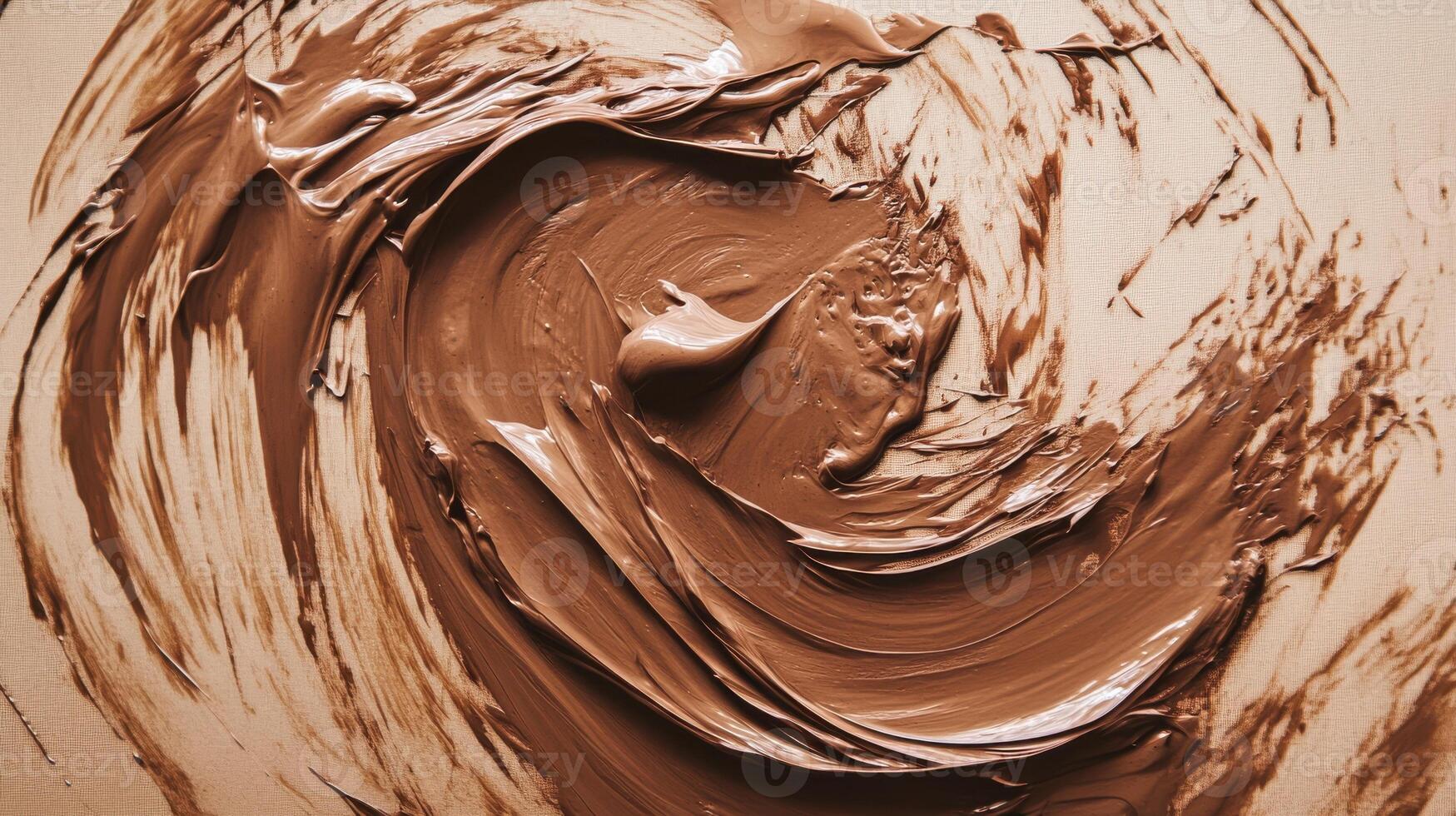 Rich swirl of smooth chocolate spread with textured surface patterns photo