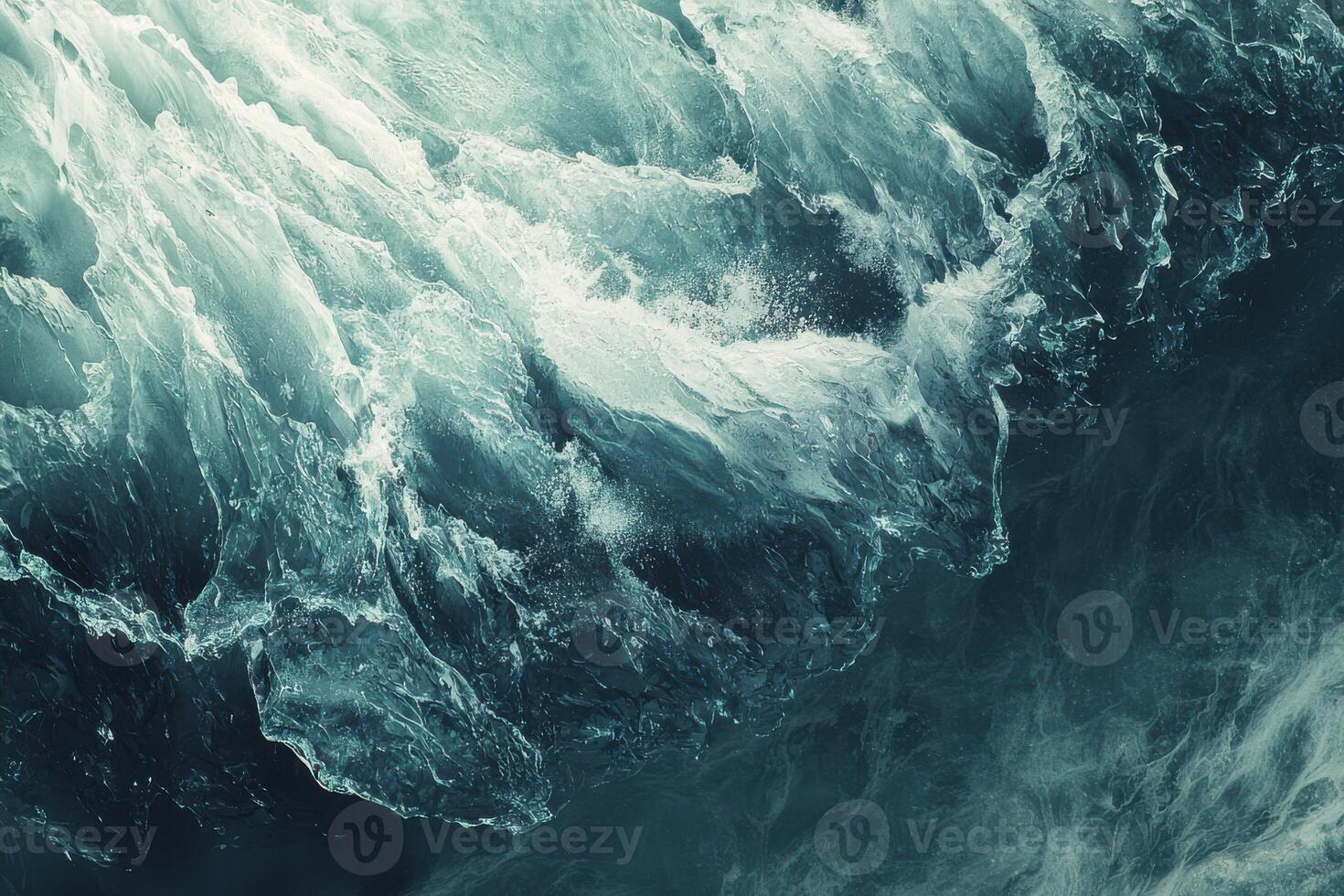 Ocean waves crashing and creating foamy patterns in turbulent sea photo