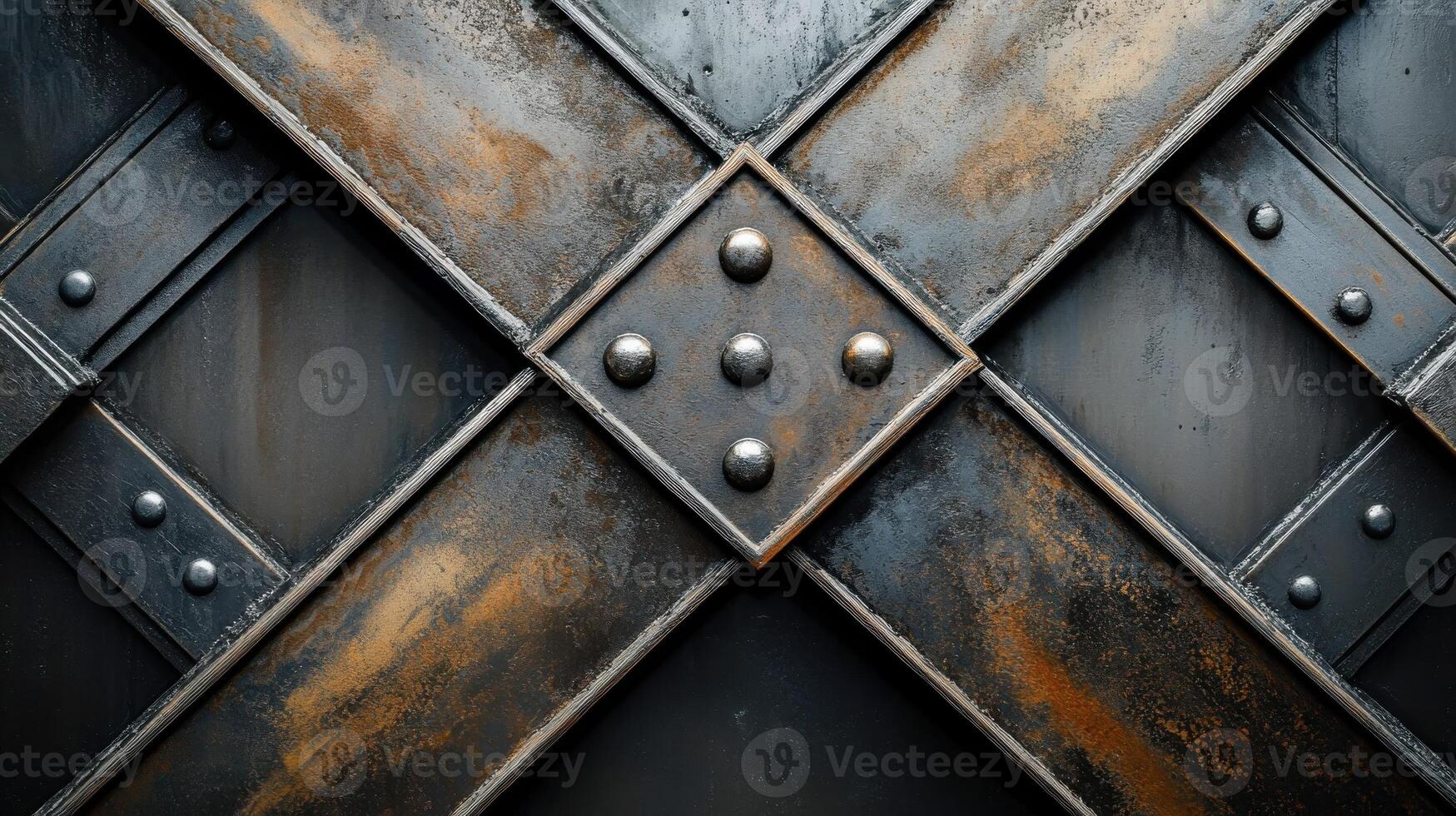 Industrial metal surface with rusted steel plates and textured bolted design photo