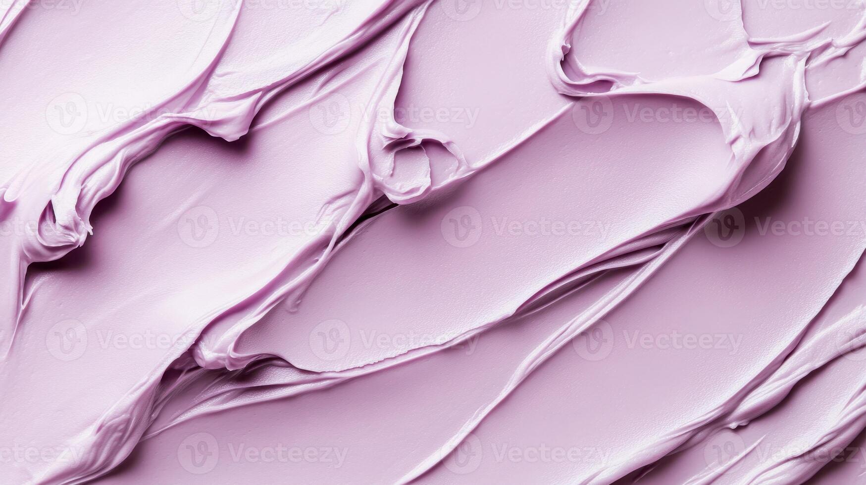 Smooth lilac cream texture swirls on soft pink background for skincare concept photo