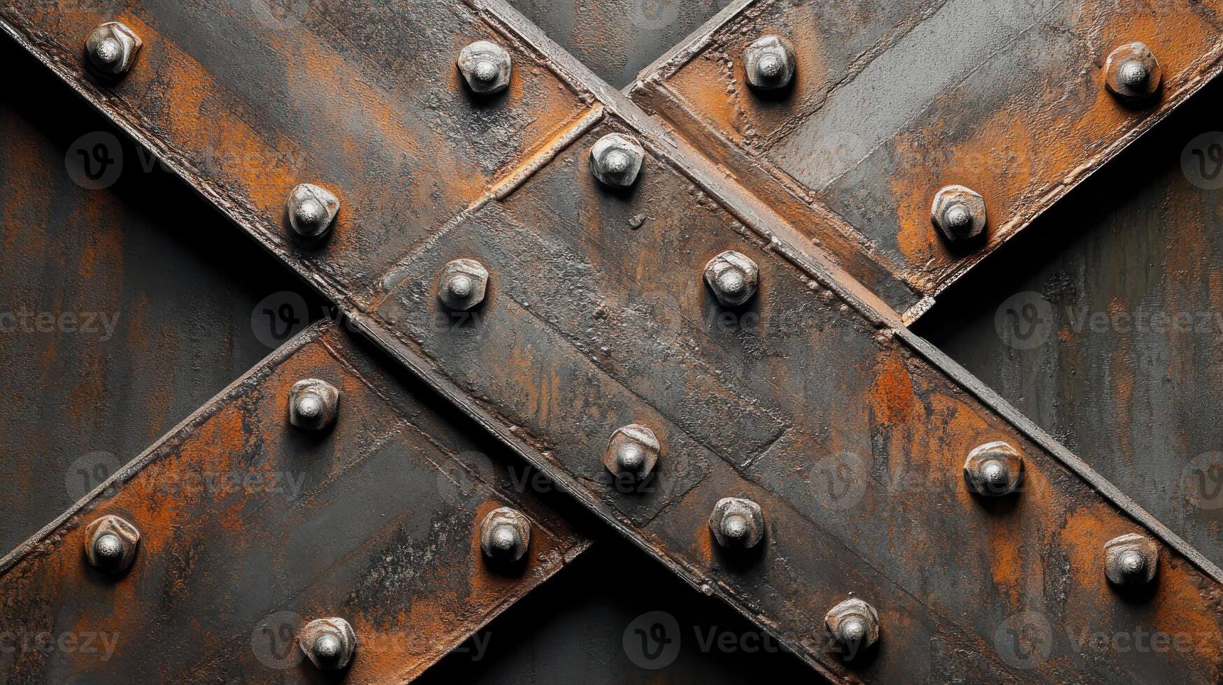 Rusty metal surface with industrial crossed beams and rivets design photo