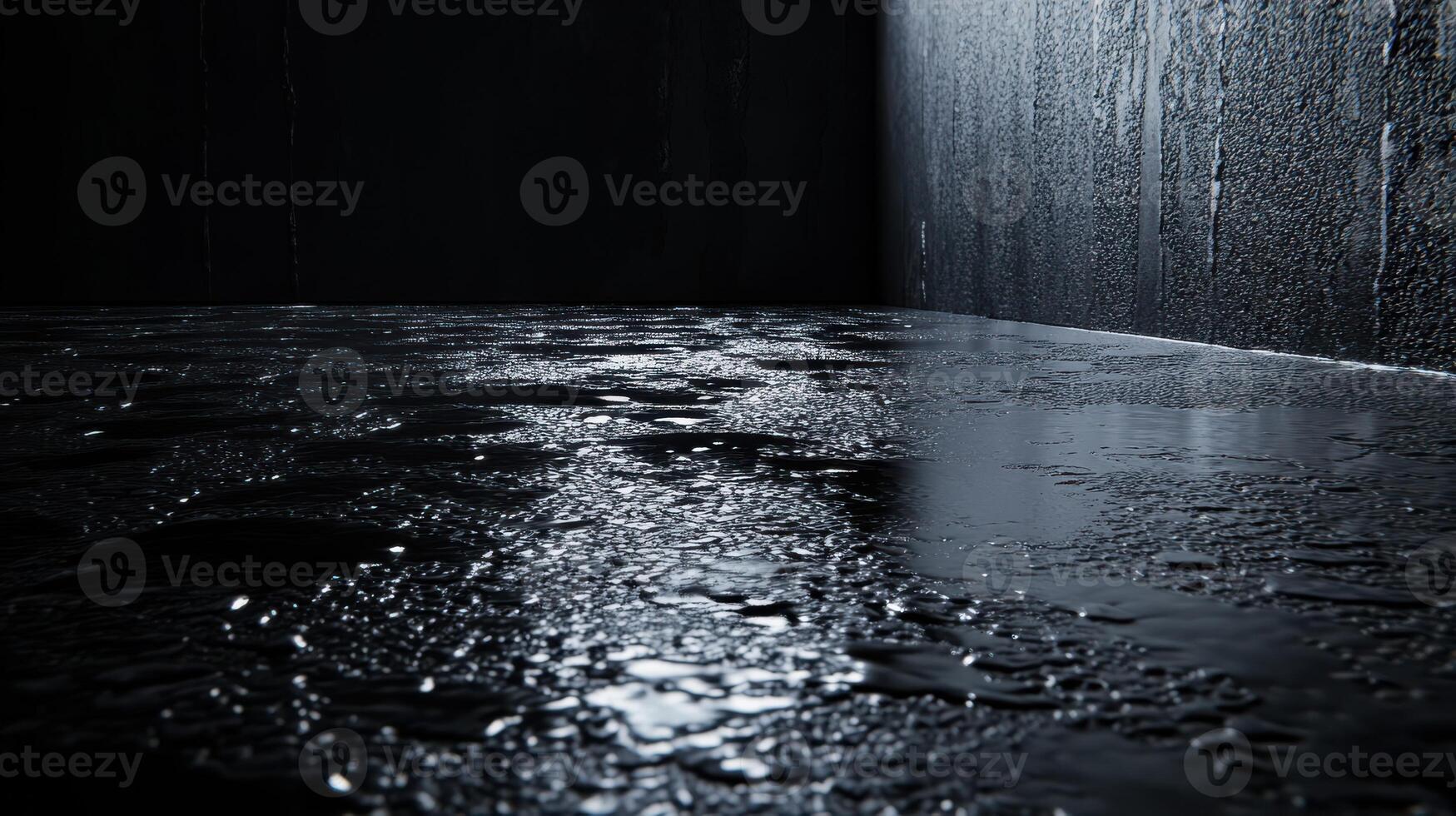 Wet reflective surface in dark room with texture and shadow play photo