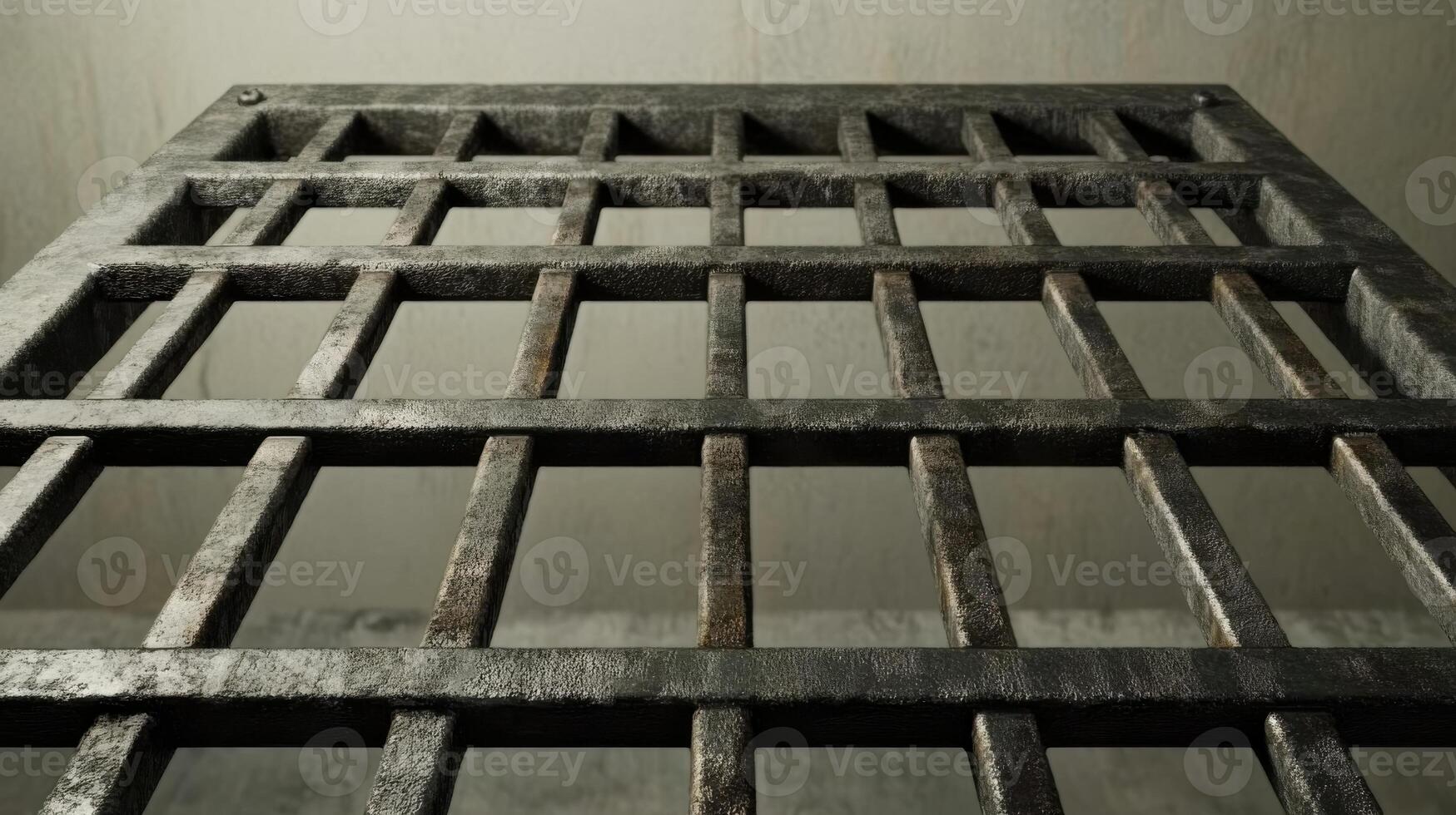 Close-up view of iron prison bars symbolizing confinement and security concept photo