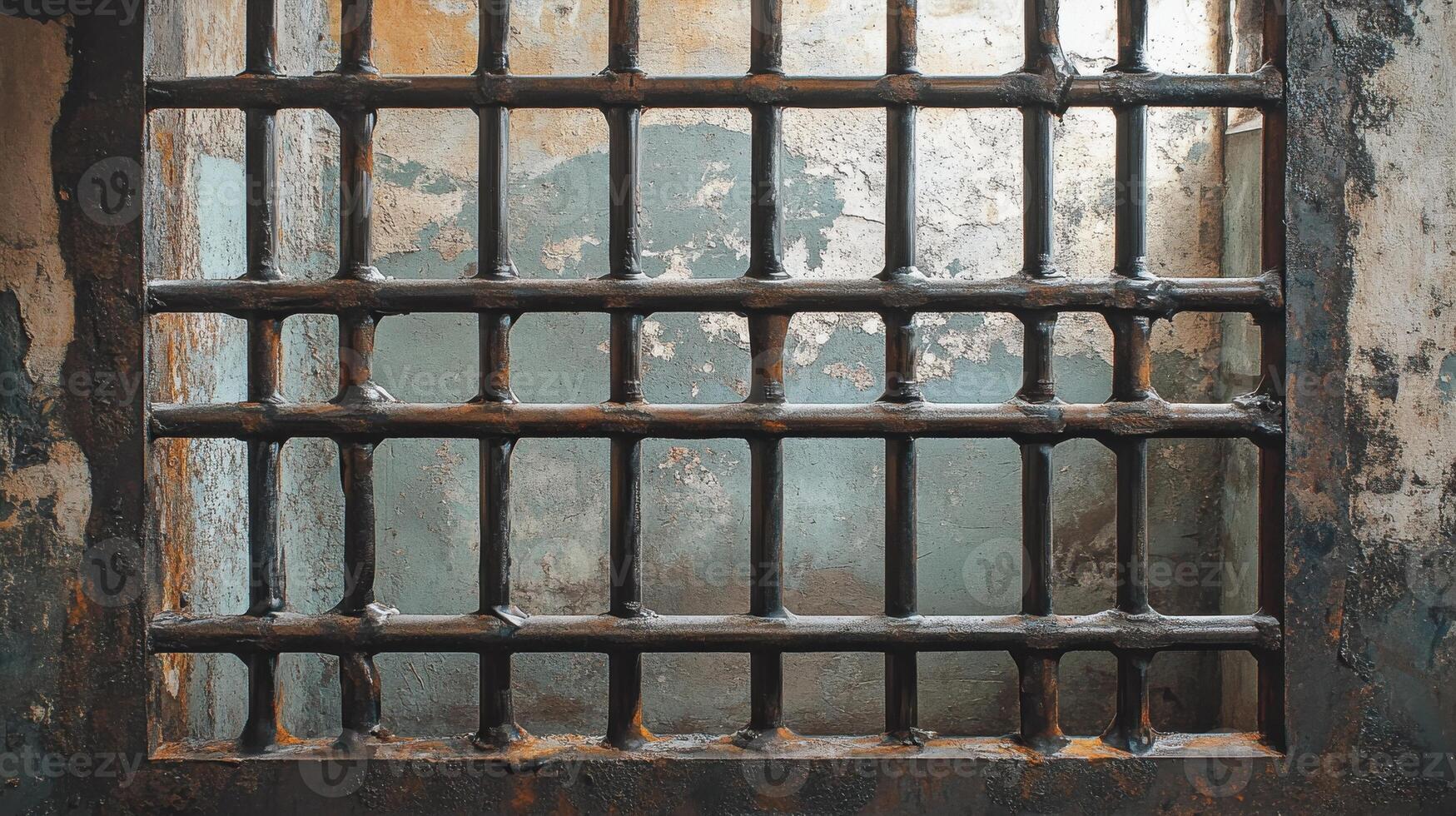 Close up view of iron prison bars symbolizing confinement and security concept photo
