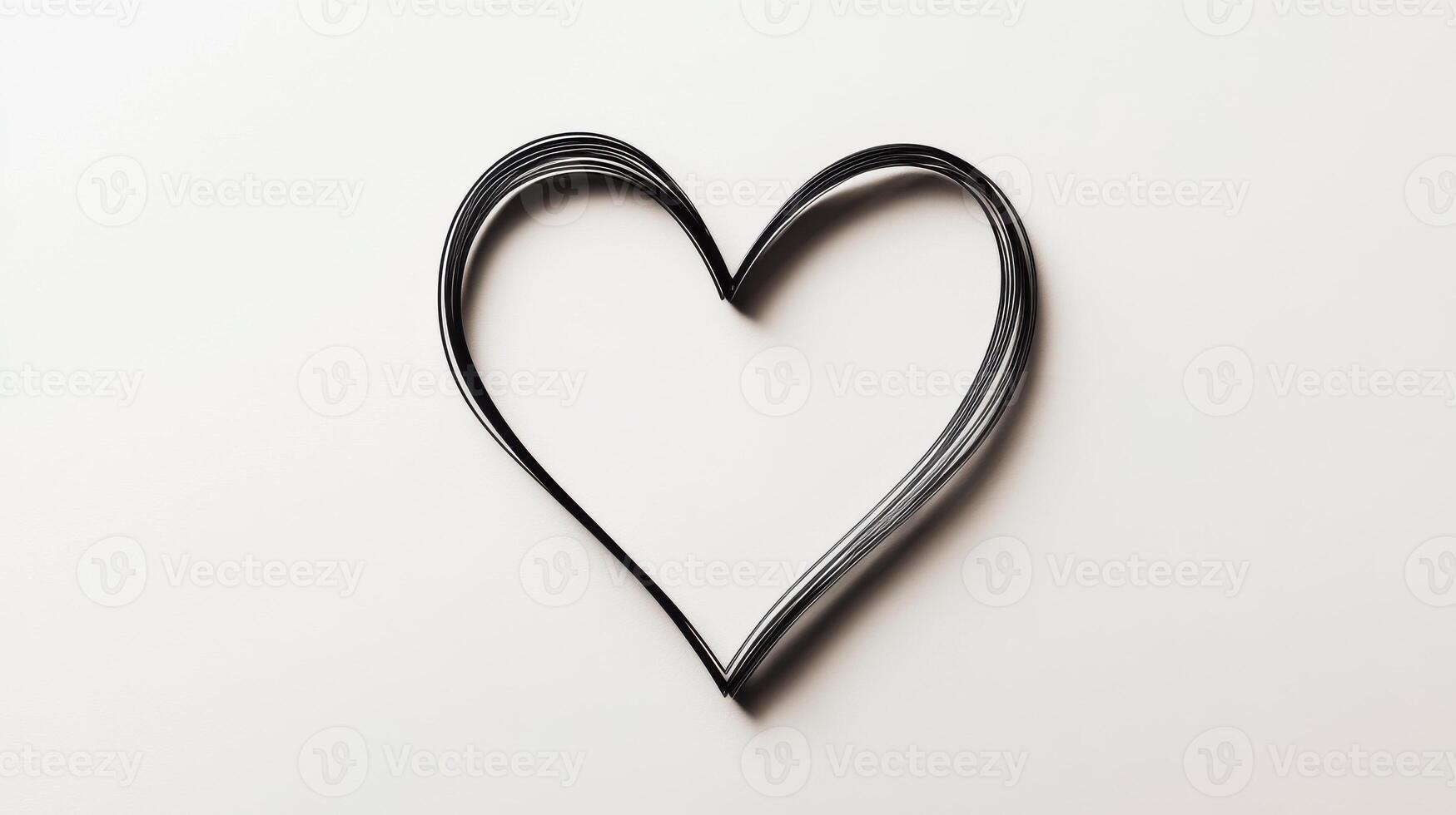Minimalist black heart shape formed by twisted metal wire on light background photo