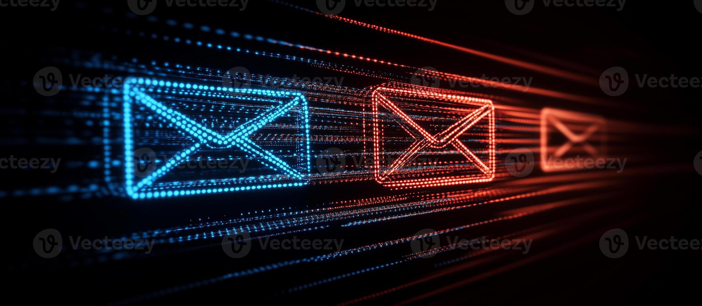 envelope icon amid dynamic digital background with glowing streaks, symbolizing fast communication photo