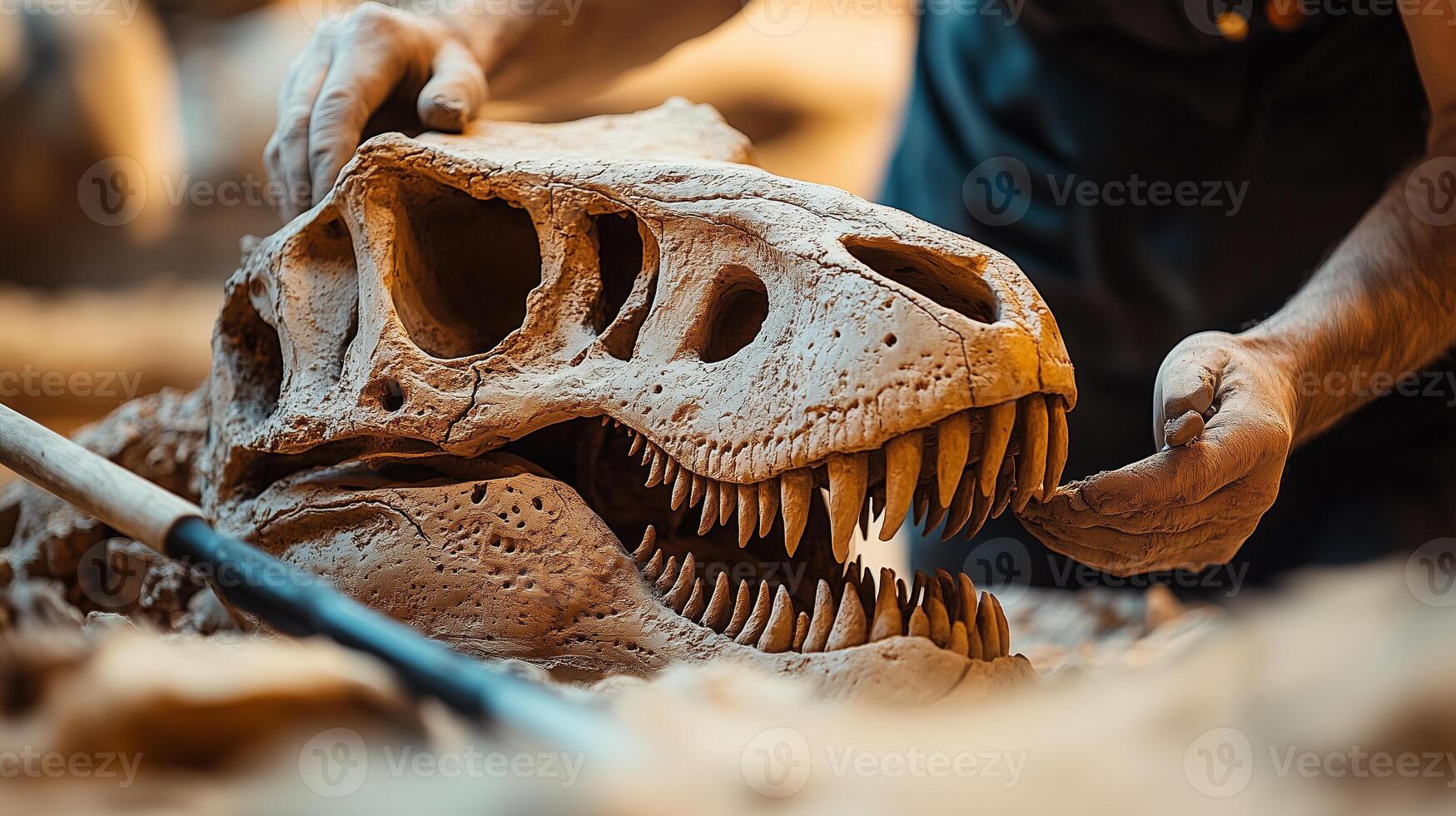 a man is working on a dinosaur sculpture photo